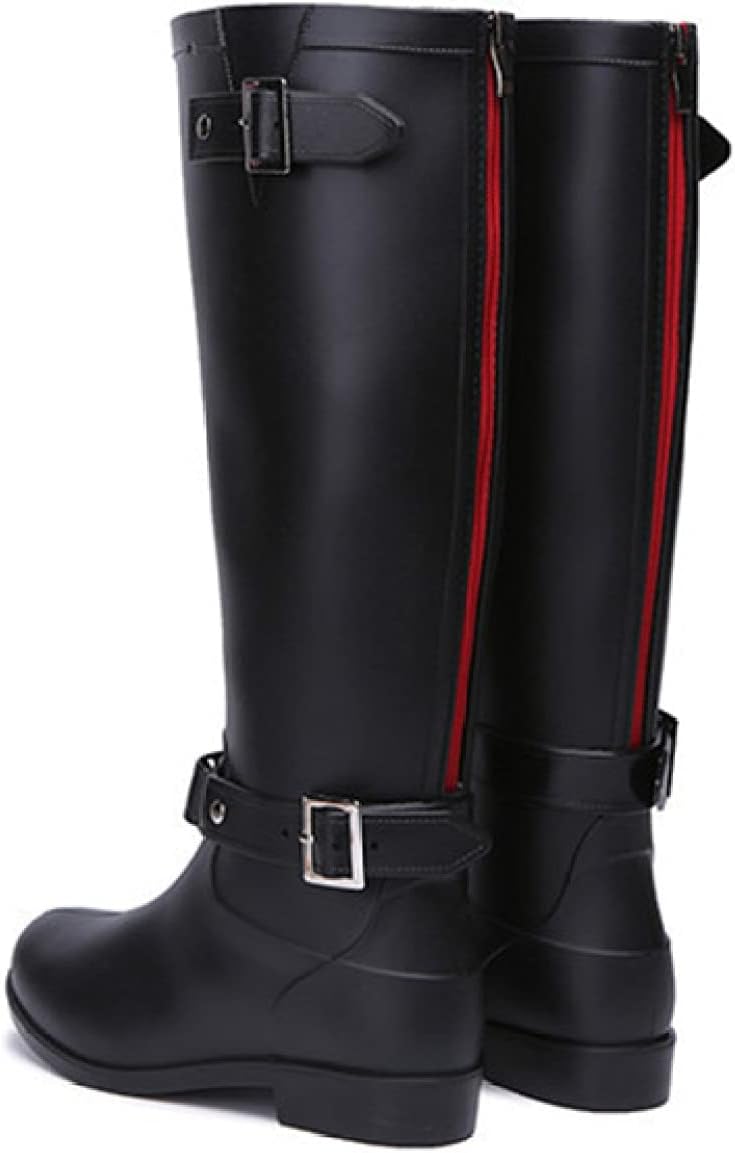 レインブーツ レディース 長靴 雨靴 ロングブーツ 大きいサイズ バックジッパー 履きやすい ベルトバッ..