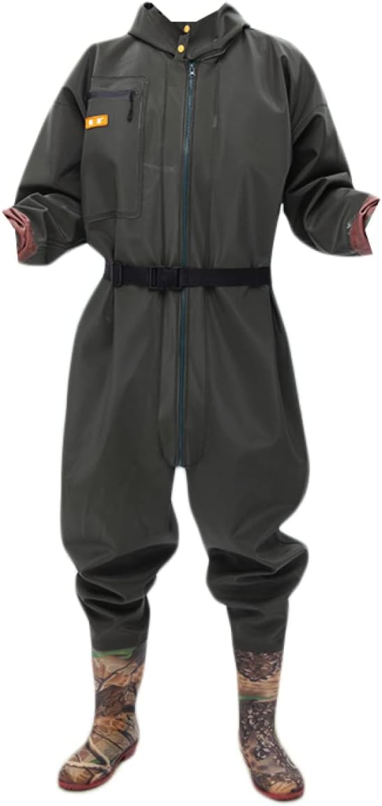 ウェーダー メンズ ストッキングウェーダー 釣り 狩猟 フィッシングウエーダー フード付き 漁業 田植え 雨天作業 厚底ソール 滑り防止 鮮魚店 漁業 洗車 男女兼用 水陸両用スーツ アウトドア 土木