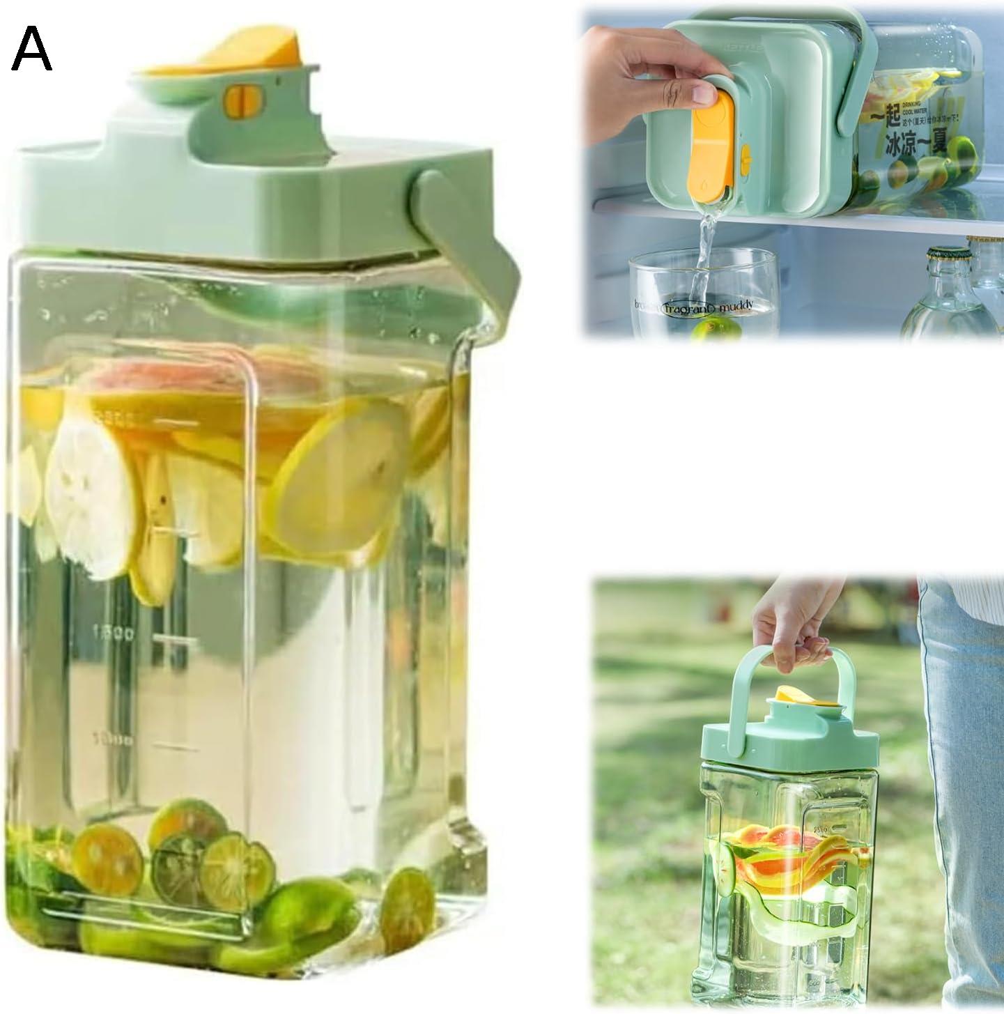 麦茶ポット 横置き ピッチャー お茶ポット 耐熱 漏れない ウオーターサーバー 冷水筒 ティーポット 蓋付き 洗いやすい プラスチック フタ付き 冷蔵庫 夏アイテム アウトドア 寝かせて 水差し 広口 持ちやすい