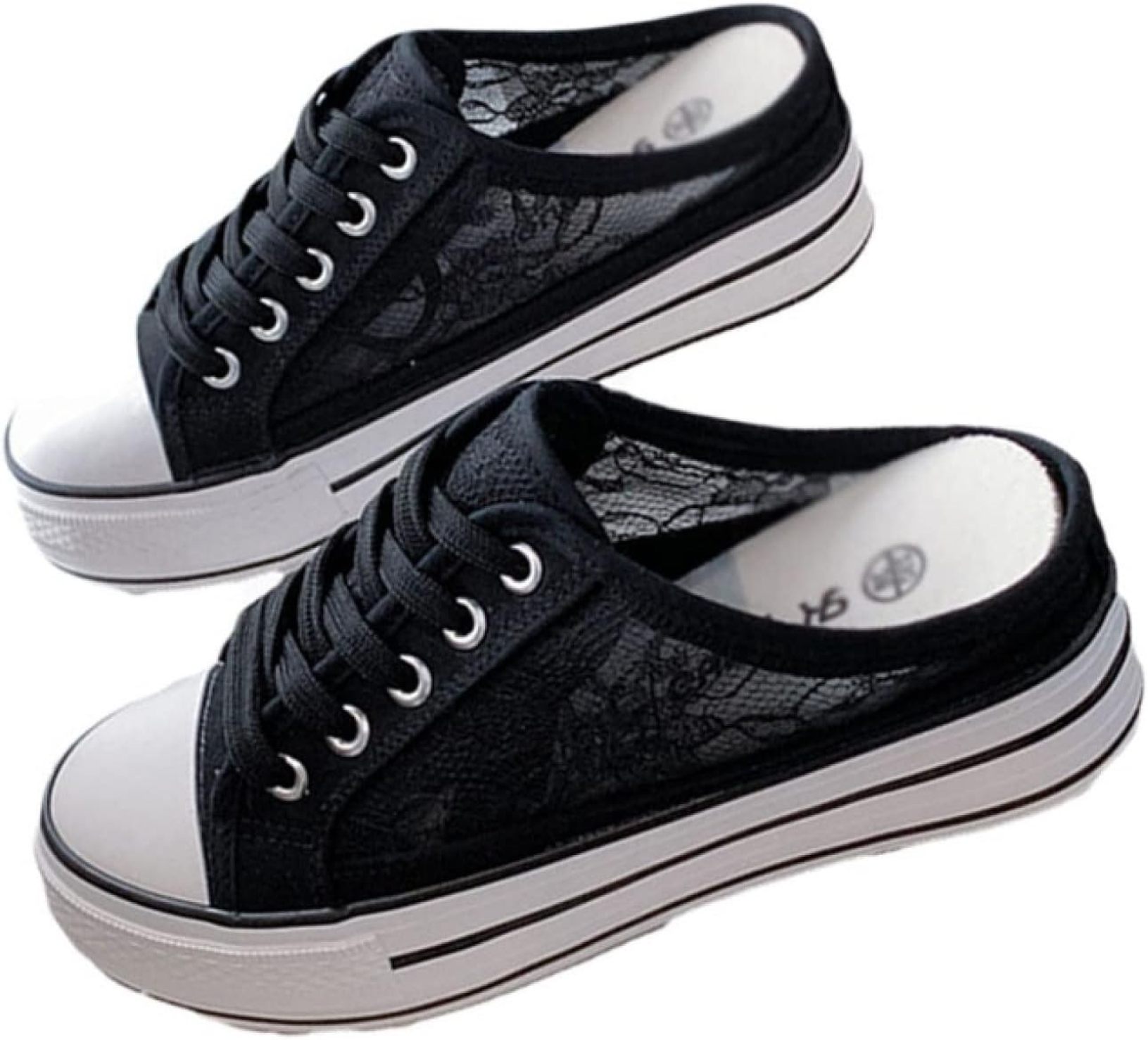 軽量 かかとなし スリッポン レディース メッシュ スニーカー クロッグサンダル 花柄 スリッパ レース..