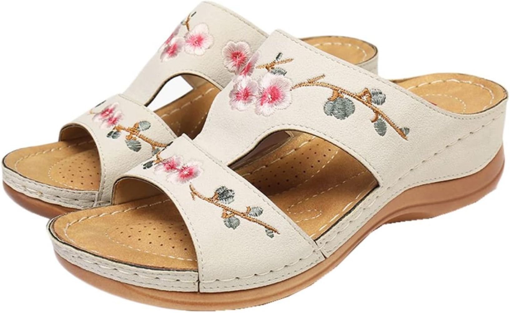 サンダル レディース ウェッジソール 花柄 刺繍 おしゃれ コンフォートサンダル クッション性 歩きやす..