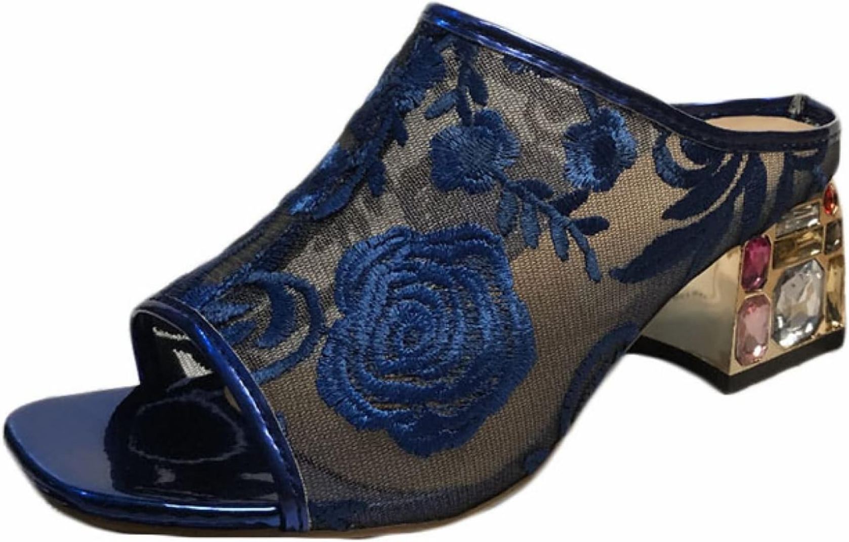 ミュール レディース ヒール ビジュー キラキラ ハイヒール サボ 刺繍 サンダル カジュアルシューズ ス..