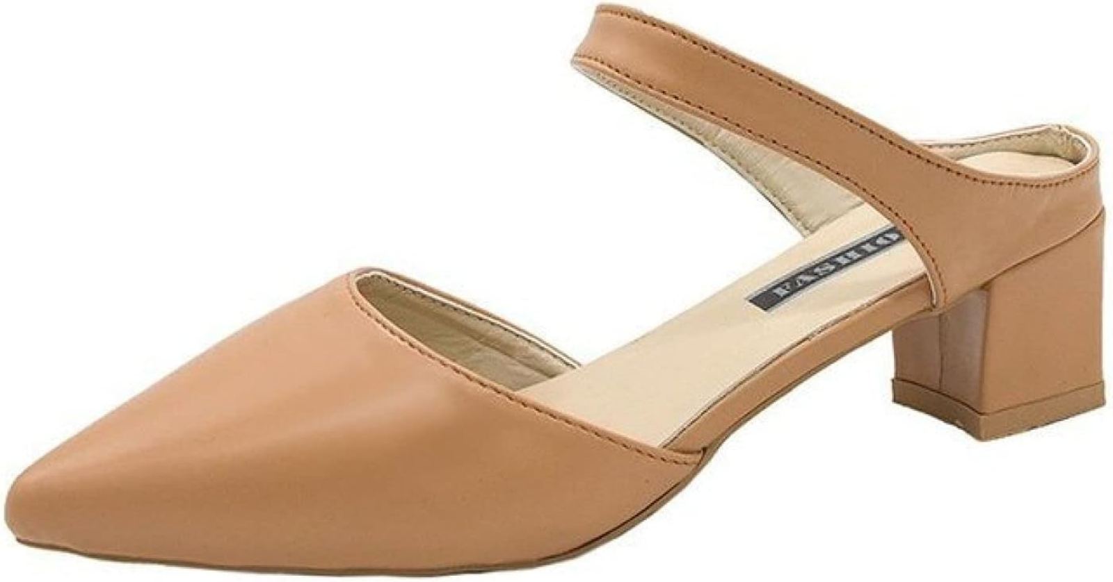 ミュール パンプス チャンキーヒール ポインテッドトゥ チャンキーヒール レディース 太ヒール オフィ..