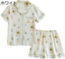 綿100% レディース 半袖 栗鼠柄 ショートパンツ ガーゼパジャマ 夏 ルームウェア 上下セット 部屋着 前開き