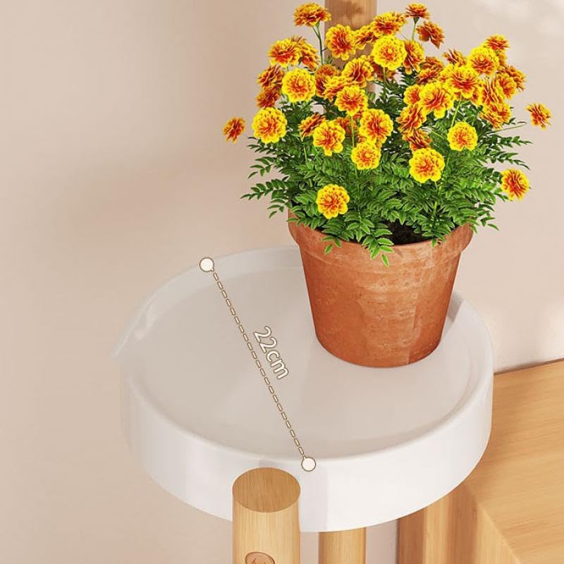 プランタースタンド スリム 木製 フラワースタンド花棚 室内 屋外 花置き棚 3角構造 丈夫・安定・防水 花台 収納 玄関 飾り 植物スタンド 園芸ラック (ナチュラル 高さ66cm)