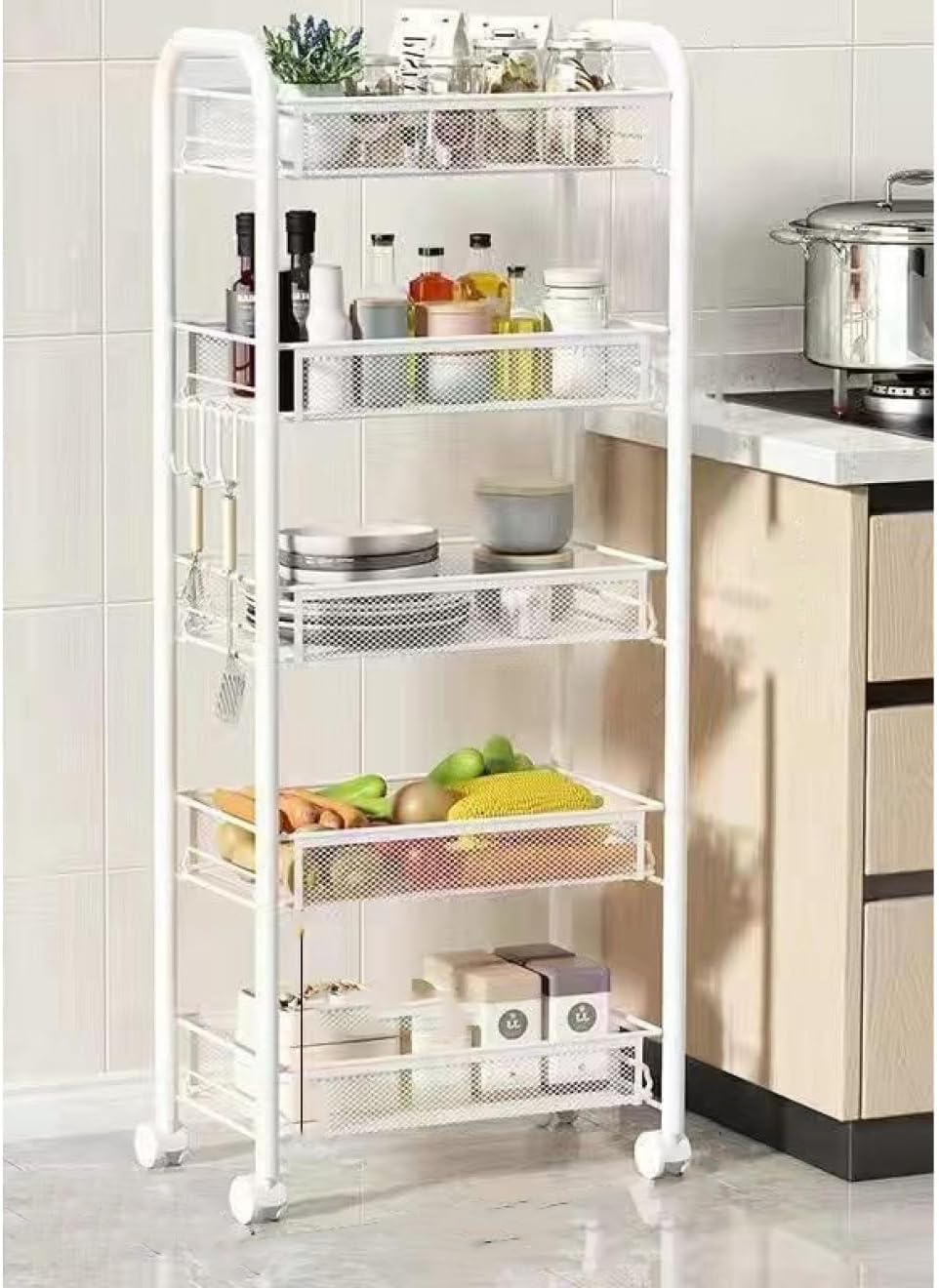 キッチンワゴン 収納ワゴン 台所収納 収納ラック スリム 1 キャスター付き 収納 キッチン リビング 脱..