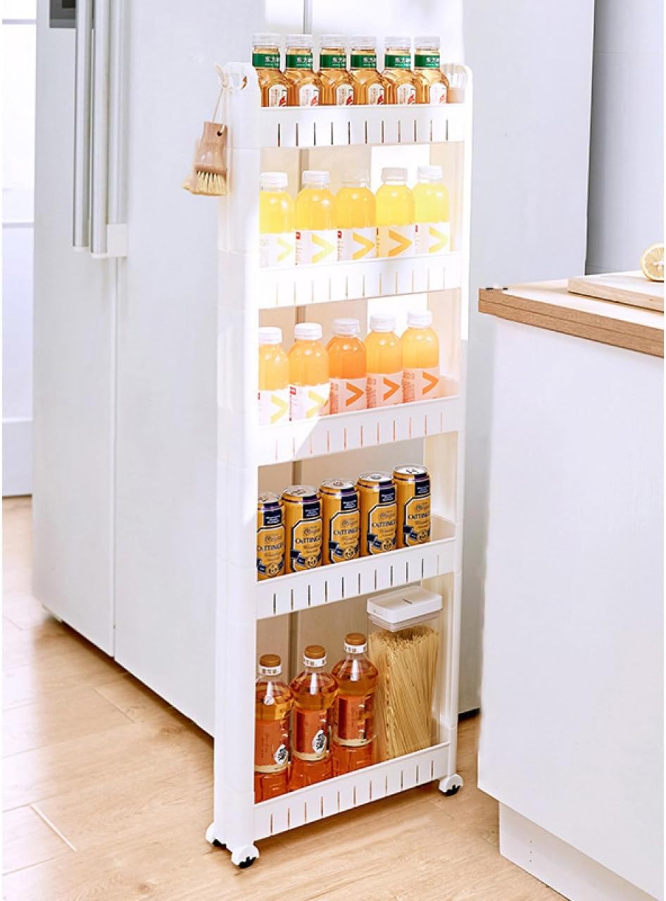 楽天GOTO funny 楽天市場店キッチンワゴン 隙間収納 収納ワゴン キッチンラック 引き出し キャスター付き おしゃれ 調味料 食品 ペットボトル 小物 台所 洗面所 冷蔵庫横 隙間ラック 収納ラック ホワイト 玄関 キャスター付