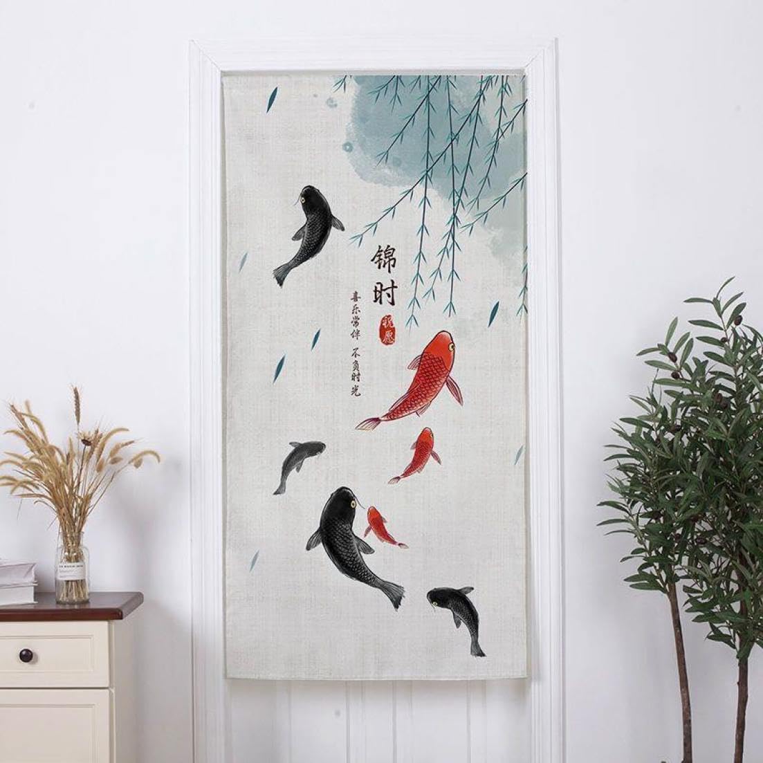 のれん おしゃれ ロング丈 180cm 北欧 プランター ボタニカル ナチュラル 観葉植物 グリーン ロング 可..