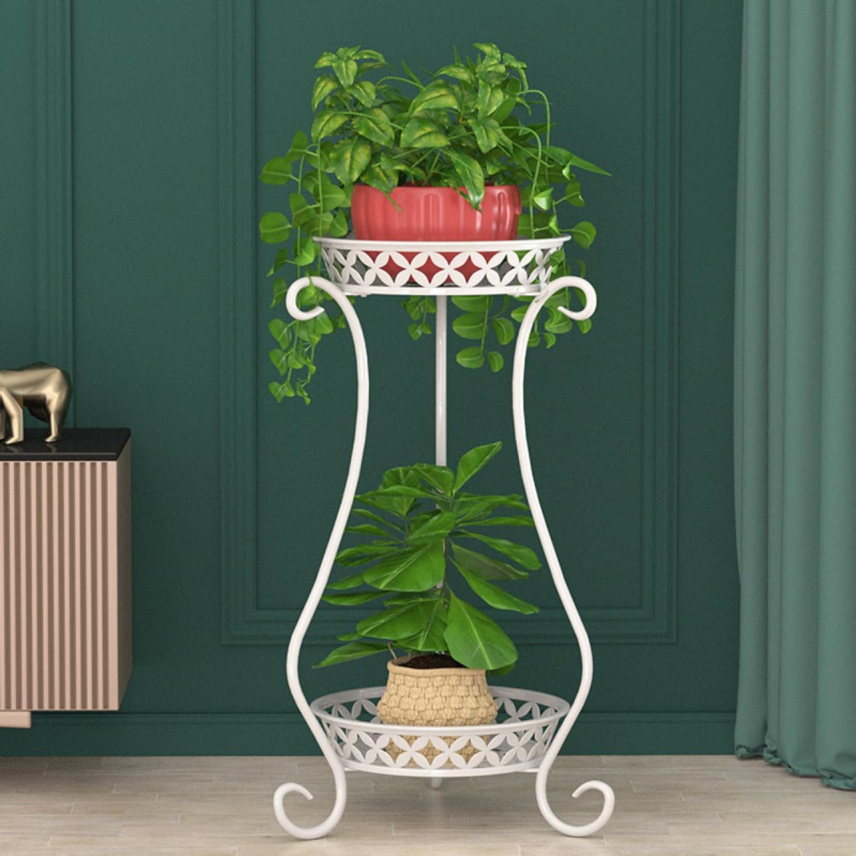 フラワースタンド アイアン *2C 花台 鉢スタンド おしゃれ ガーデンラック 4段 5段 棚 プランタースタンド 白 ガーデニング フラワーラック 屋外 室内 白色/ホワイト ベランダ 玄関 鉢植え