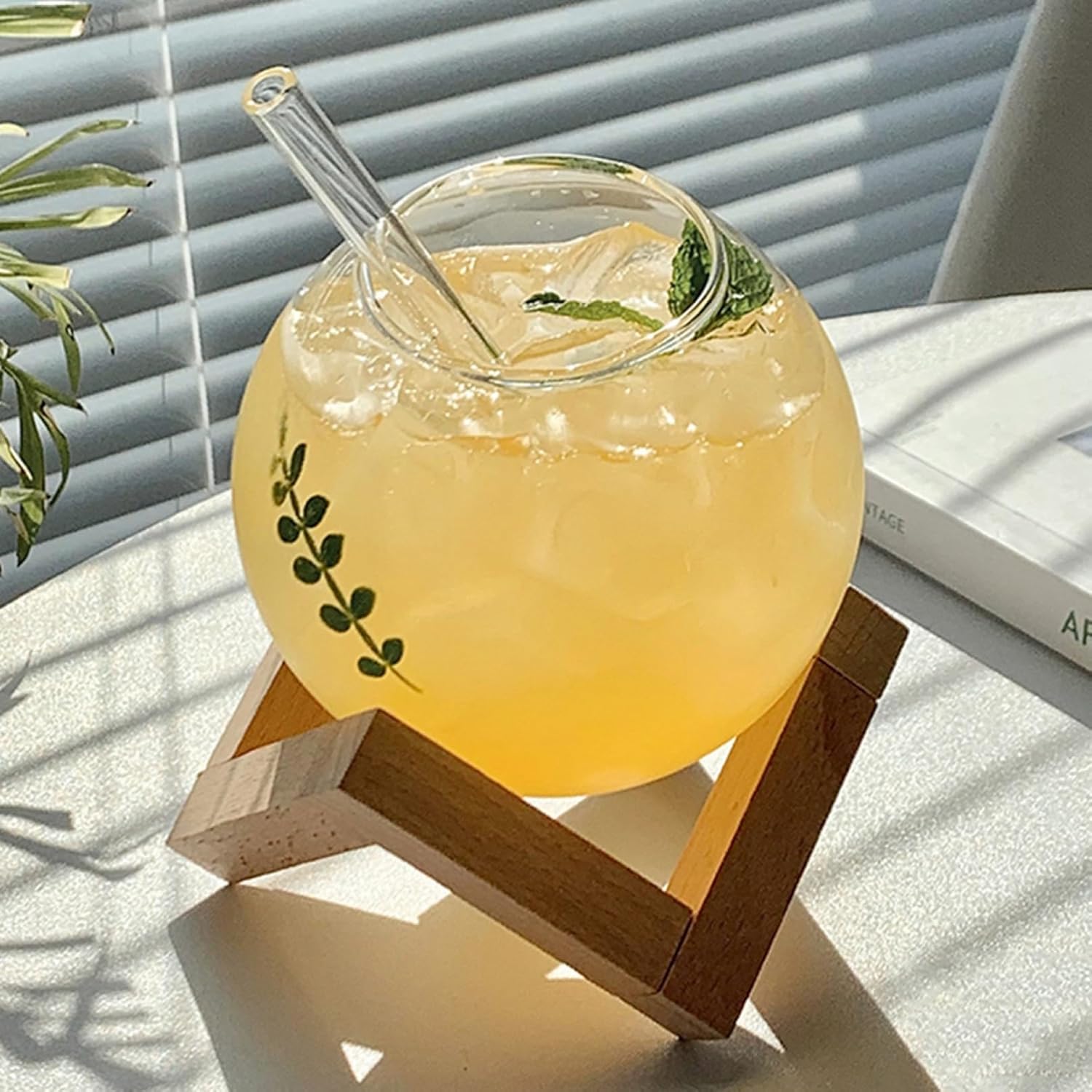 モヒートカップ ガラスコップ 475ml ストロー付き ガラス オフィス 雑貨 日式 家用 家族/バー/ピクニッ..