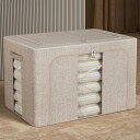 布団収納ボックス 綿麻 蓋付き 大容量 50×40×33cm 収納ケース 折りたたみ 防塵 衣類 洋服 布団 寝室 リビング 便利両開き おしゃれ 収納ボックス 取っ手付き 透明窓付き ファスナー 積