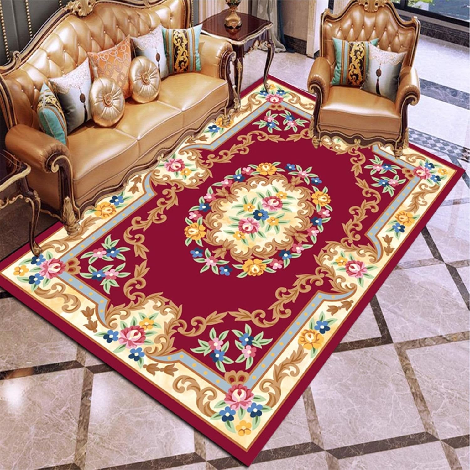 洗える ラグ カーペット 160*200cm アンティーク 花柄 クラシック デザイン じゅうたん 床暖房対応 ホットカーペットカバー対応 カーペットラグ じゅうたん 絨毯 レトロ 花模様 ペルシャ絨