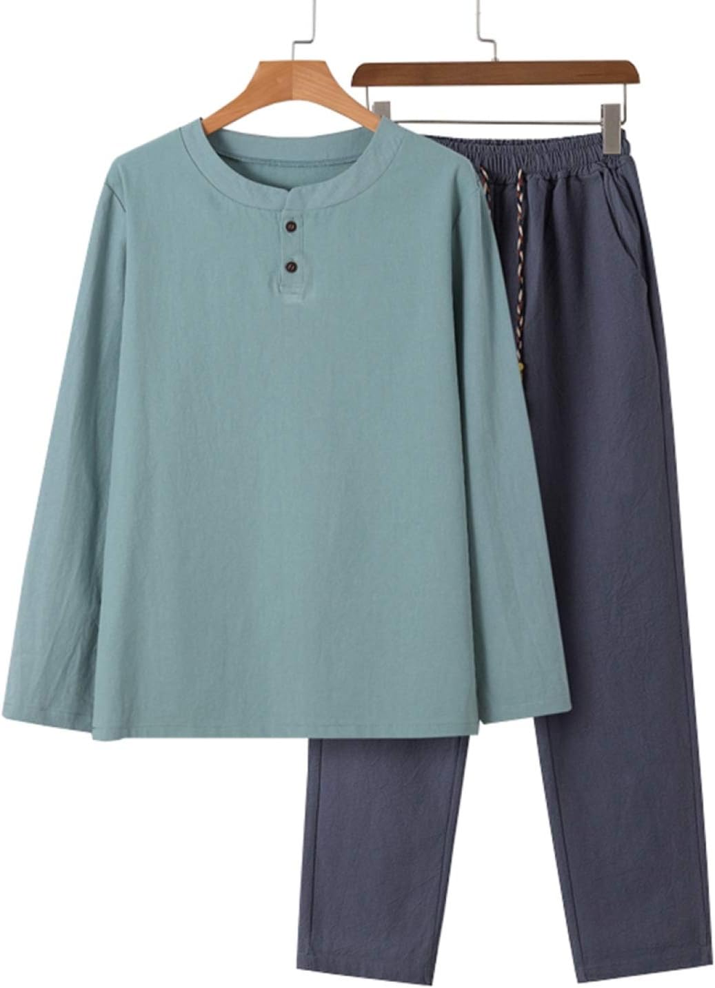 メンズ 上下2点セット M-5XL ラウンドネック 丸い襟 長袖 ティシャツ 綿麻 カーディガン トップス サルエルパンツ ロングパンツ 長ズボン おしゃれ 部屋着 Tシャツ 春秋 男性用 通気性 カ