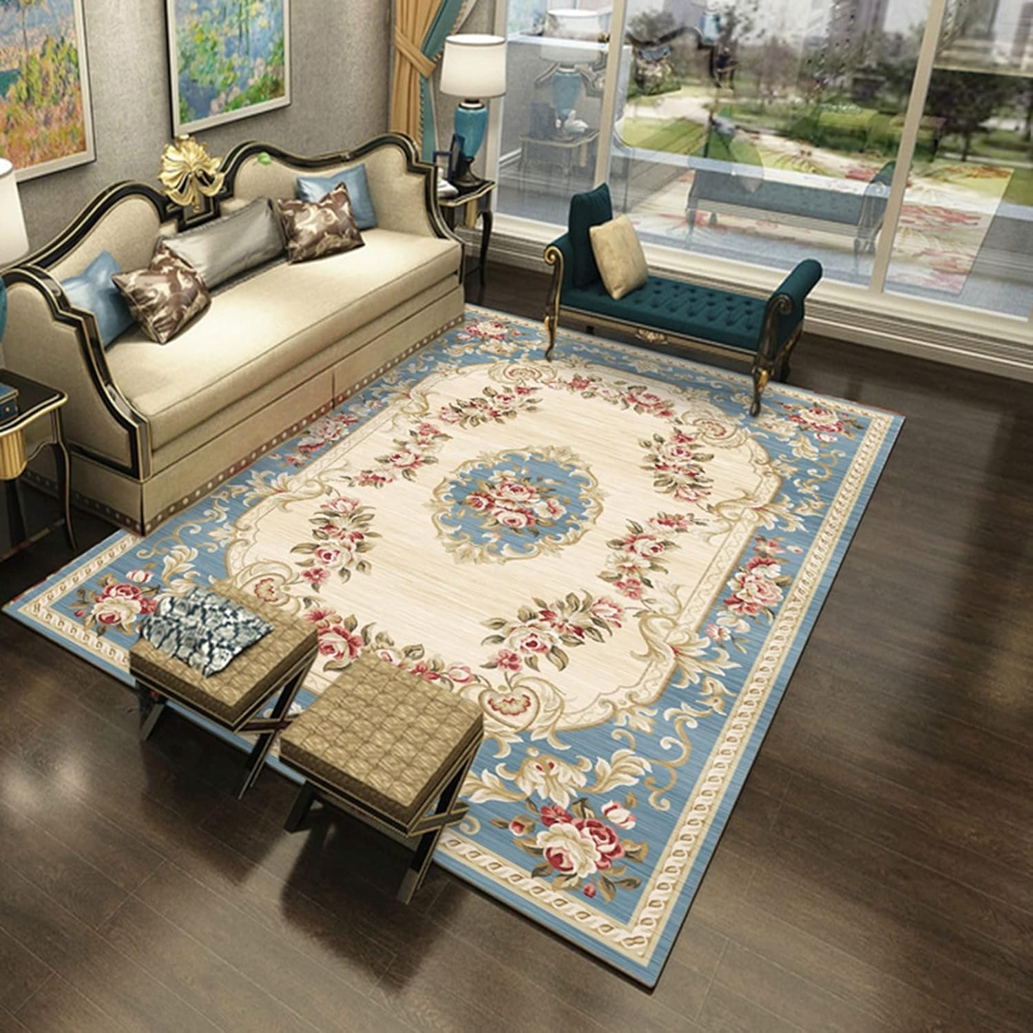 カーペット すべり止め ラグ ラグマット 100*160cm おしゃれ 花柄 絨毯 ラグカーペット オールシーズン 部屋用じゅうたん 敷物 マット フロアマット 室内カーペット 床暖房・ホットカーペッ