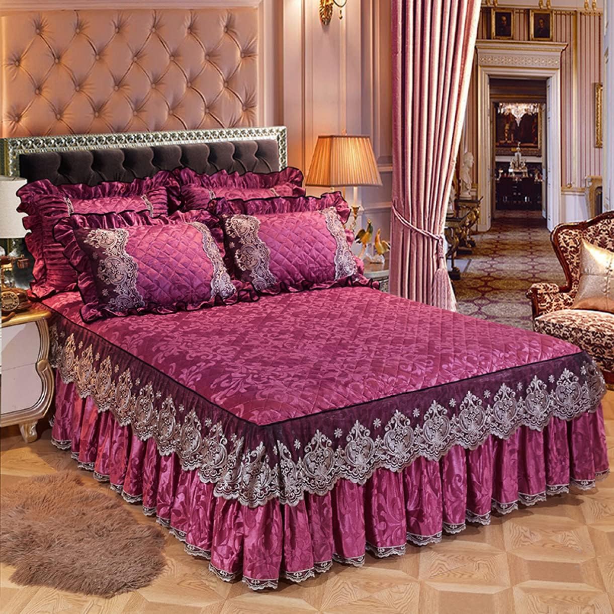 アンティーク風 姫系 ベッドスカート タイプ 150*200cm シングル 刺繍 ベッドシーツ ベッドスプレッド ..