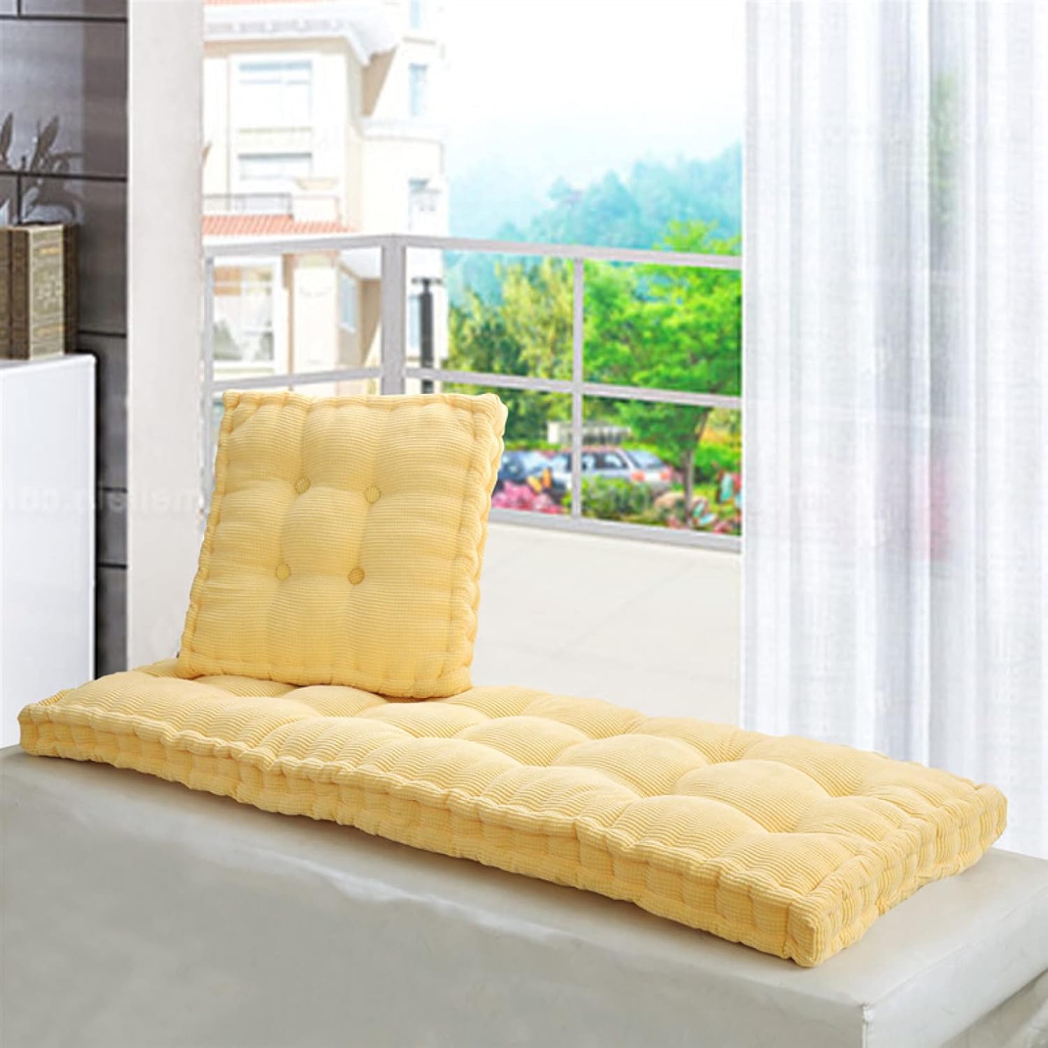 ごろ寝マット お昼寝マット 長座布団 イエロー 60*155cm マイクロファイバー 椅子 クッション/黄色 チ..