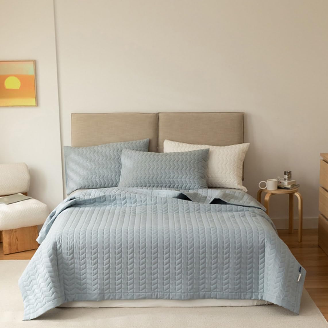 ベッドスプレッド 綿 ビーチスキン加工 肌に優しい ベッドカバー シングル 冬用 寝具カバー単品 ライト..