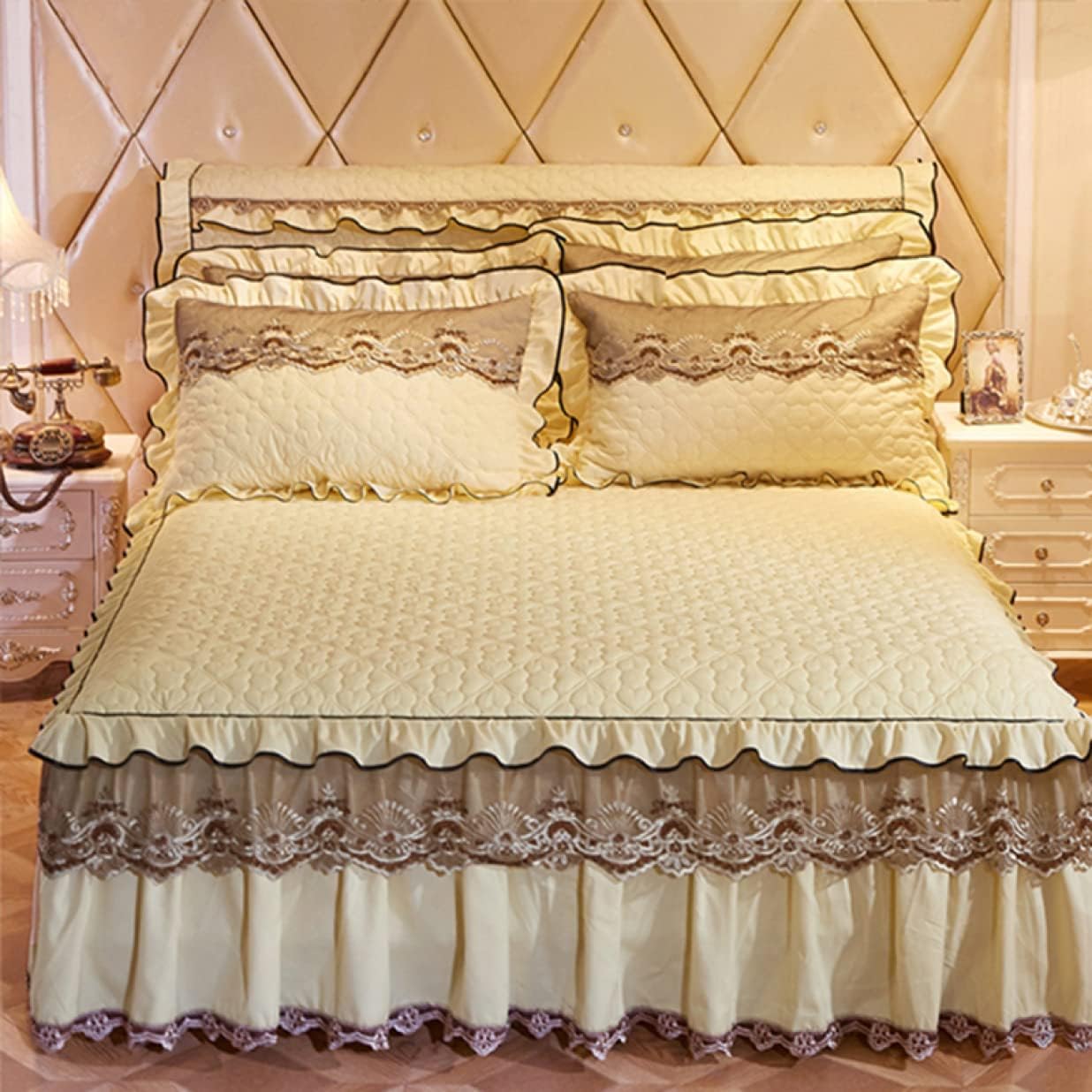 ベッドスカート シングル 刺繍 ベッドシーツ アンティーク風 姫系 SET1 ベッドスプレッド ベッドカバー..