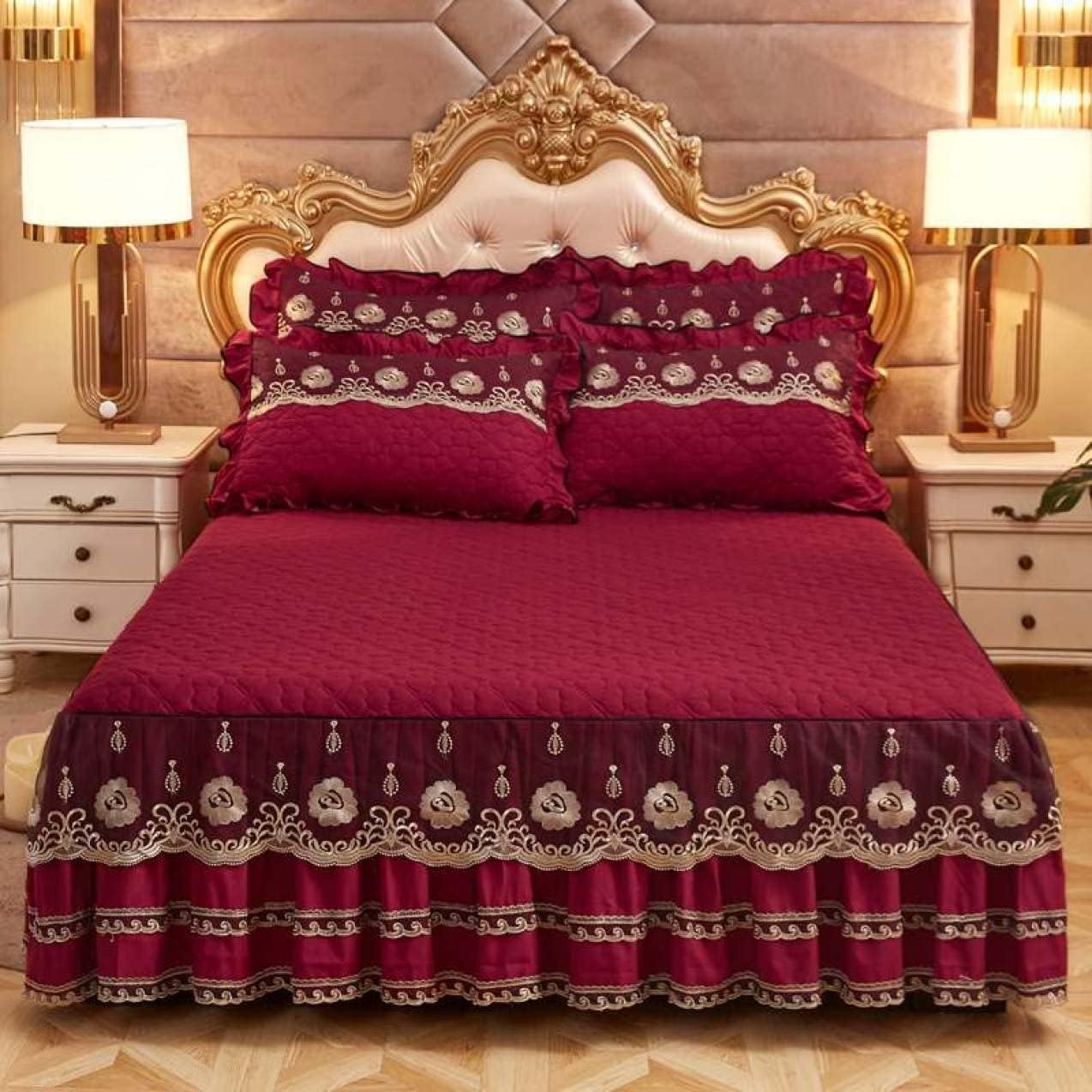 ベッドスカート 刺繍 ベッドスプレッド タイプ ベッドシーツ 可愛い 春・夏・秋・冬 四季用 プリンセス..