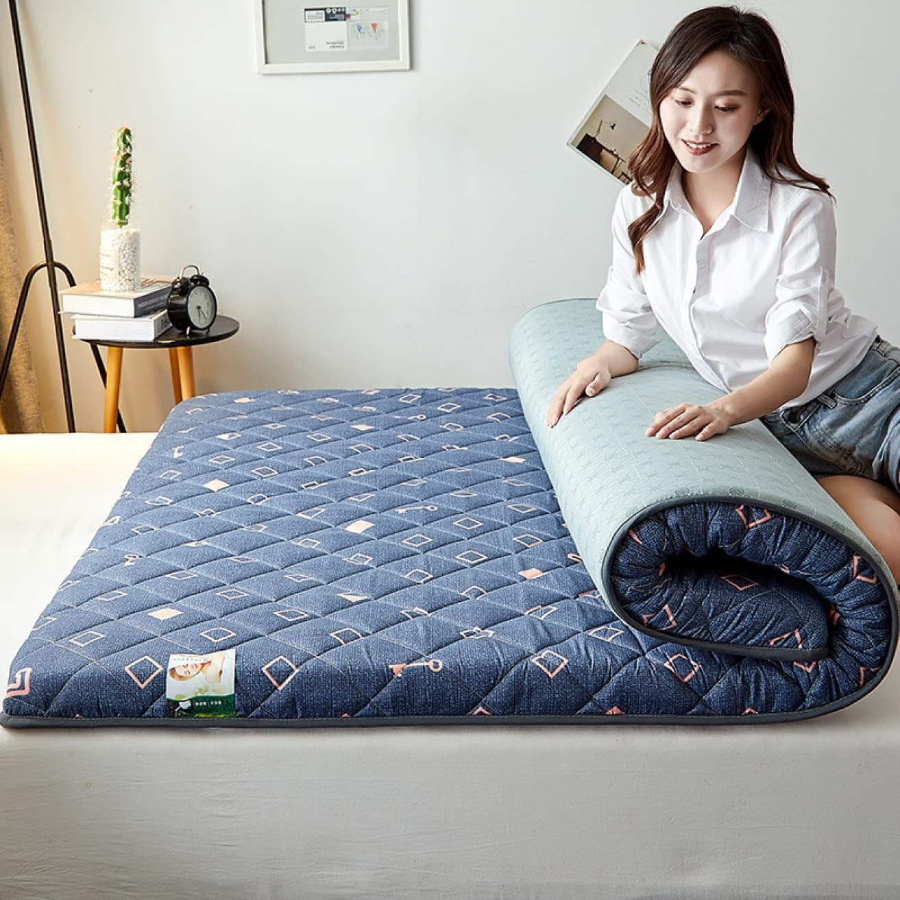 敷布団 シングル 180x200cm 厚め ボリューム 吸汗 速乾性 通気性 防ダニ 防カビ 抗菌 防臭 折り畳み マットレスパッド ダークブルー 高反発 家庭用 ホテル 敷パッド 北欧 おしゃれ ベ