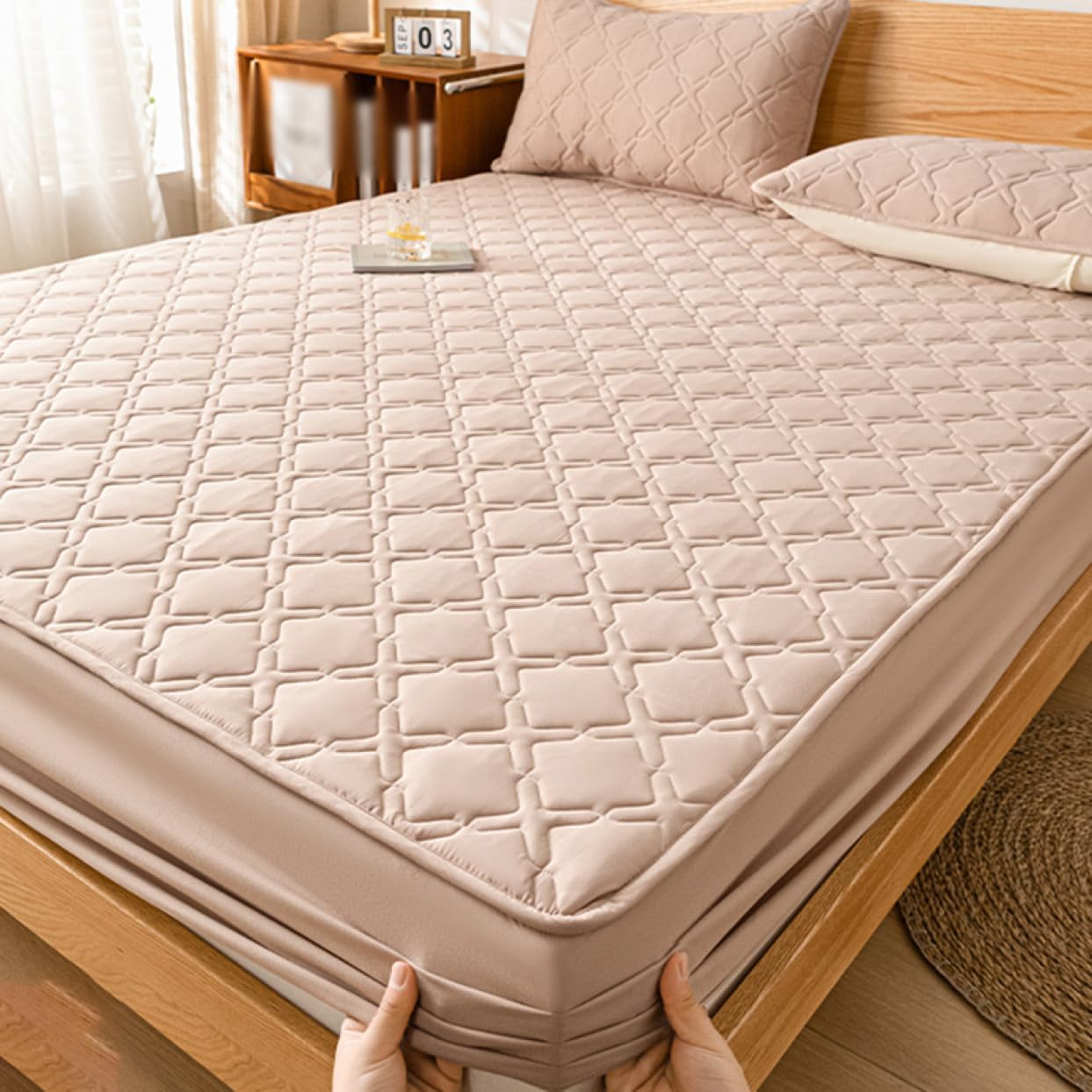 綿100% ボックスシーツ 防水タイプ ベッドシーツ シングル ダブル マットレス・敷き布団カバー 200x220..