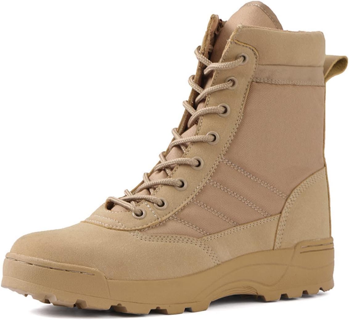 厚底ワークブーツ アウトドア シューズ 滑りにくい 通気性 軽い 撥水 タクティカルブーツ ハイカット スポーツ ミリタリーブーツ サイドジッパー 履きやすい バイクブーツ ジャングルブーツ バイク用