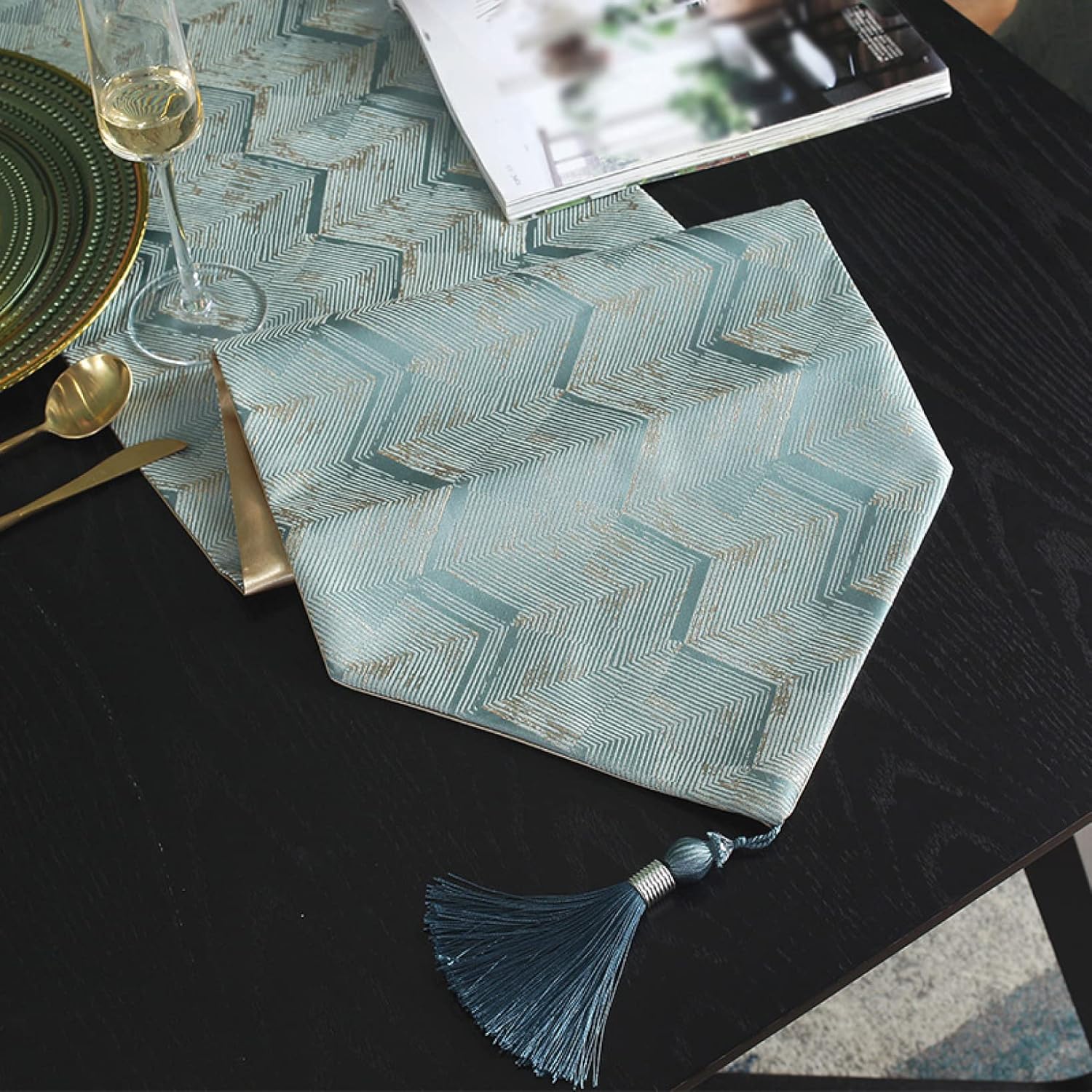 テーブルランナー 北欧 モダン シンプル ブルー インテリア フリンジ 33*200cm 結婚式 パーティー ホー..