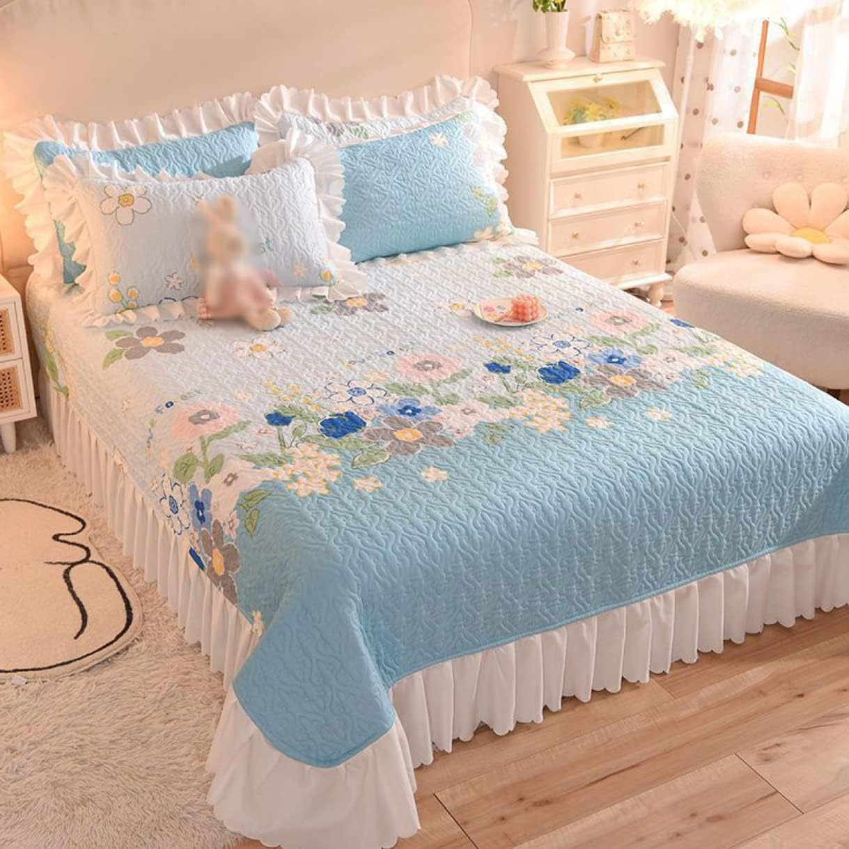 ベッドスプレッド ベッドカバー マルチカバー シングル用 フリル付き 260*245cm ベッドシーツ ダブル ..