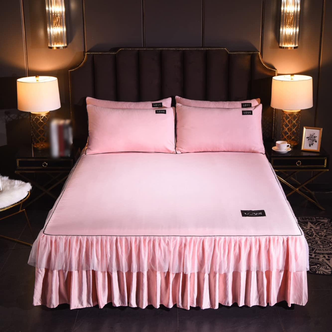 アンティーク風 レーヨン ベッドスカート セミダブル フリル 簡単フィット ベッドカバー 姫系 レース フリル ベッドシーツ シルクみたい 光沢あり おしゃれ かわいい タイプ シングル マットレスカ