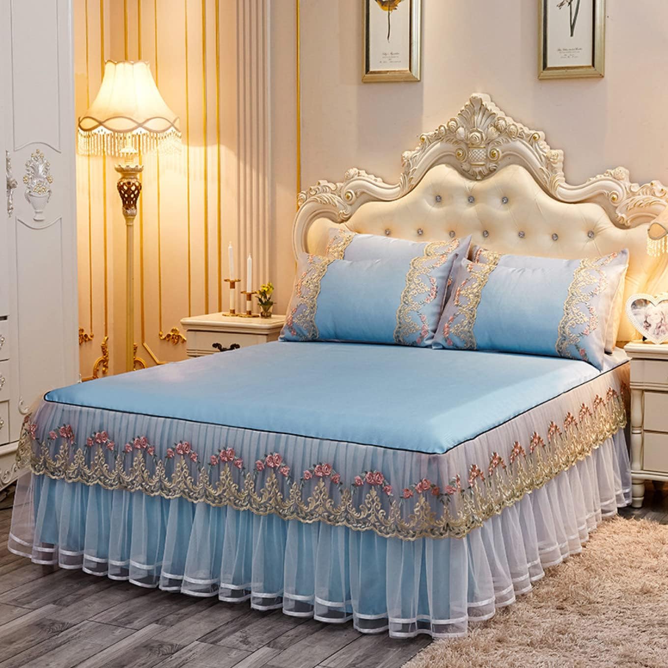 ベッドスカート シルクみたい SET1 ベッドスプレッド 敷きシーツ 刺繍 シングル セミダブル ダブル ベ..