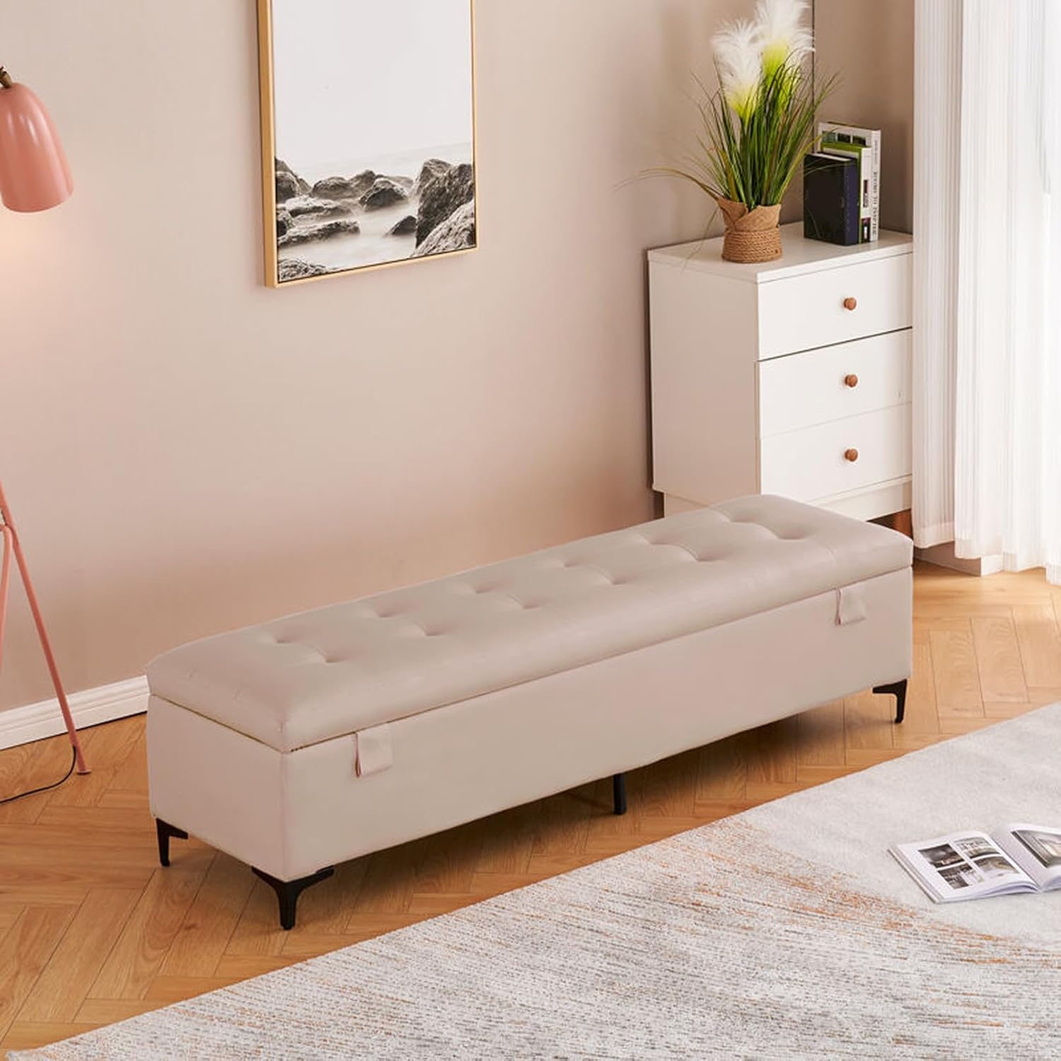 収納 スツール キャメル 100*40*42cm ボックス スツール 収納スツール ベンチソファー 椅子 イス ベンチ ボックス 2人掛け ソファー チェア ローソファー ローソファ レザー 合成皮革
