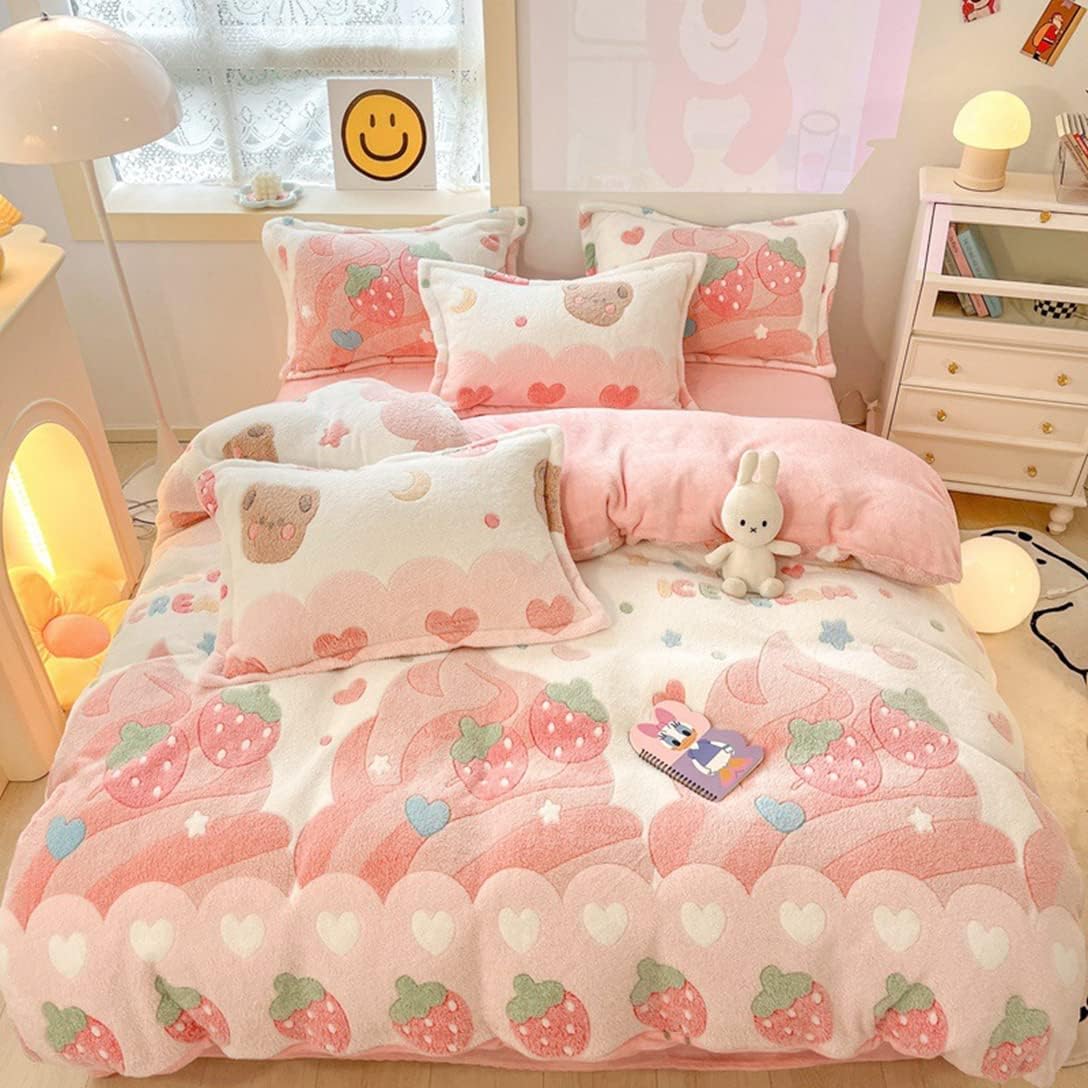 　　　 ◆◇◆売れている秘密◆◇◆ 【セット内容】ダブル・4点セット: 掛け布団カバー(200*230cm)・べッドシーツ(230*250cm)・枕カバー(48*74cm*2枚)　【材質】：（フランネル）/ポリエステル100%。絨の密度は高くて保温性に優れ、入った瞬間、ぬくぬくの暖かさ！ 寒い時期には欠かせないアイテムです。 【高品質フランネル】ふんわりなめらかなシルキータッチが魅力の布団カバーセット。マイクロファイバーの中でも品質の高いフランネルを使用しているため、保温性に優れ、あたたかさが続きます。冬の寒い時期には欠かせない生地の一つともなります。肌ざわりのひみつ極細マイクロファイバーを高密度で編み上げた生地のカバーは布団に入った瞬間ヒャッと感がなく、入った瞬間からすぐに暖かさを感じる事できます。 【抗菌防臭】寝具カバーセットの表面は、抗菌防臭の加工がされています。湿気や汗でジメジメする季節には、細菌が繁殖しやすい繊維上での細菌の増殖を抑制し、付着した汗や皮脂のニオイを抑制するので、汗をかいてもニオイが気にならないの清潔感を保ち快適に過ごせます。 【静電気防止】冬の乾燥下時期に特に起こりやすく、バチバチと不快な静電気。そんな冬場のお悩みにお応えして、静電気防止を施しました。静電気体質の方でも安心してご使用いただけます。 【丸洗いOK】水洗いにも強い、汚れを気にせずに、ご自宅の洗濯機で丸洗いできるので、いつでも清潔と快適に保てます。お好みの香りで仕上げれば、しあわせ感もアップ。洗い替え用に、お客様用に、何枚あっても重宝します。自分用としても、ご両親、友人へのプレゼントとしてもおすすめです。 　　　◆◇◆注意事項◆◇◆ご覧のモニターの環境、撮影環境により実物と色味が異なって見える場合がございます。湿った状態で他のものと擦り合わせると色が移る恐れがあります。濃色品の洗濯時は、白色、淡色と分けて洗ってください。説明 寝具は、肌に触れ毎日使うもので、快適な睡眠時間を楽しめるかどうか関わっています。ふわふわで柔らかい肌触りに癒され、心も体も温まります。軽くて保温力抜群！寒い冬も暖かく快適な睡眠を届けてくれます♪♪【商品詳細】品名：おしゃれ 寝具カバーセット素材：（フランネル）ポリエステル100%サイズ：シングル・3点セット: 掛け布団カバー(150*200cm)・べッドシーツ(180*230cm)・枕カバー(48*74cm*1枚)　　　　ダブル・4点セット: 掛け布団カバー(200*230cm)・べッドシーツ(230*250cm)・枕カバー(48*74cm*2枚)　　　　ダブルロング・4点セット: 掛け布団カバー(220*240cm)・べッドシーツ(230*250cm)・枕カバー(48*74cm*2枚)【優れた保温性】超極細繊維のマイクロファイバー。ぽかぽかと暖かさを保つひみつは、フランネル生地をつくるマイクロファイバー繊維。空気をたっぷりと含み、しっかり保温します。【やさしい反応性印刷】環境にやさしい反応性印刷を使用し、印刷と染色に有害物質を使用せず、高い色堅牢度、鮮明なパターン、色褪せにくい、長くお使えいただける布団カバーセット。【毛布にもなる掛け布団カバー】肌寒い時期は単体で毛布として、寒い時期は羽毛布団や掛け布団と組み合わせて使用できます。【毛玉防止】毛玉ができにくいアンチピリング加工を施したフリースなので、毛玉ができにくく、肌触りの良さが長続きします。【丸洗いOK】水洗いにも強い、汚れを気にせずに、ご自宅の洗濯機で丸洗いできるので、いつでも清潔と快適に保てます。お子様にも安心です。注意事項：\u203b写真はイメージ図です。お客様のご覧いただく環境により色合い等が、結構変わってきます実物とは色合い、明るさ等の相違がございますので、当社の実際の製品に従ってください。\u203b本製品は生産過程におきまして、生地を織る際の糸の継ぎ目や多少のほつれが生じることがありまが、品質上は問題ありません。この理由としての返品はお受けることができません。ご了承下さいませ。\u203b採寸には若干の誤差が生じる場合がございます。その旨ご考慮頂き、参考にして頂ければ幸いです。≪サービス提供≫万が一、ショッピング中に質問がある場合、またはご購入後のご不明点、ご不満な点等がございましたら、アカウントサービスよりご連絡くださいませ。お客様のために24時間以内に問題を解決するに全力を尽くいたします。