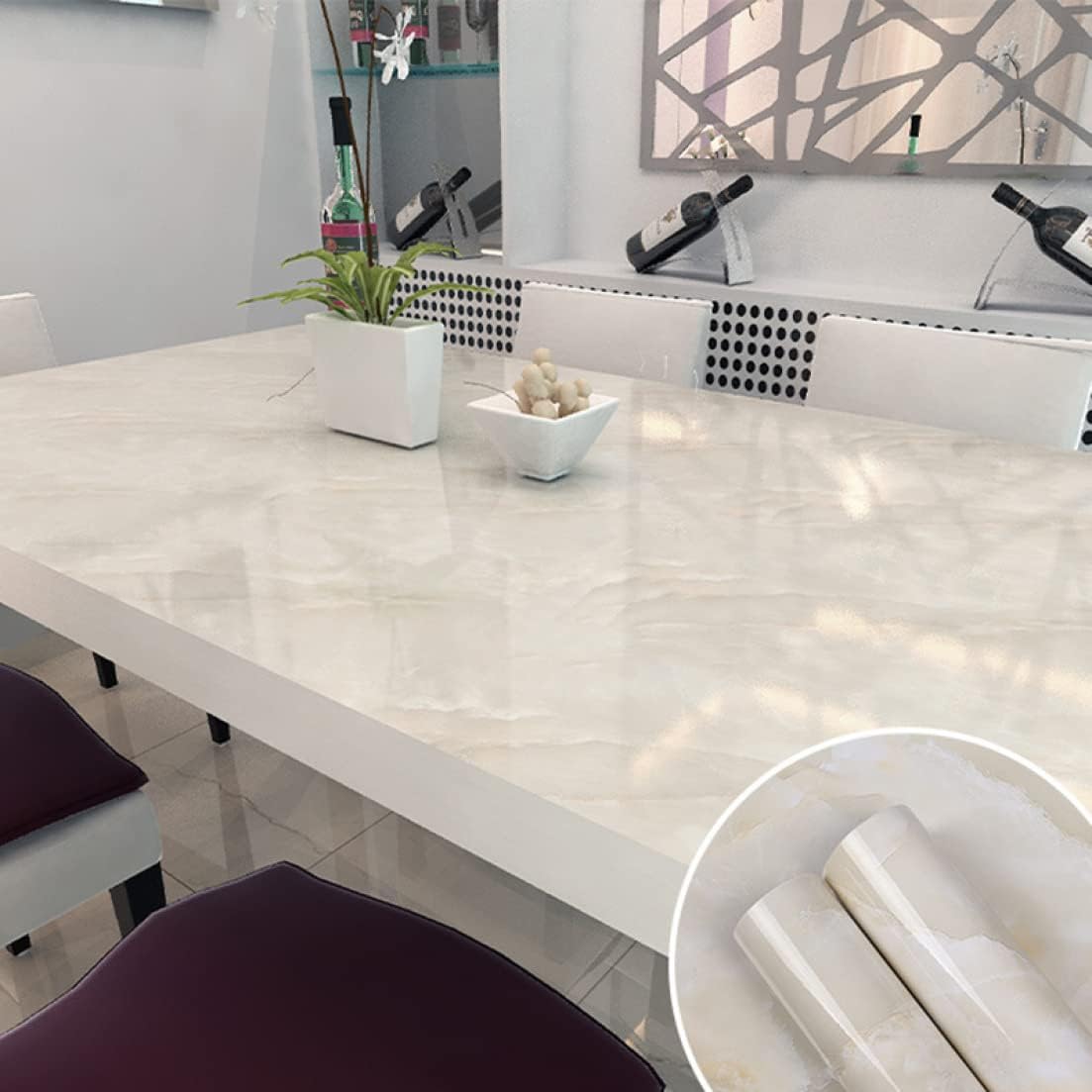 壁紙 10m 大理石シール リメイクシート 壁紙シール のり付き はがせる壁紙 防水 キッチン 白玉 北欧 か..