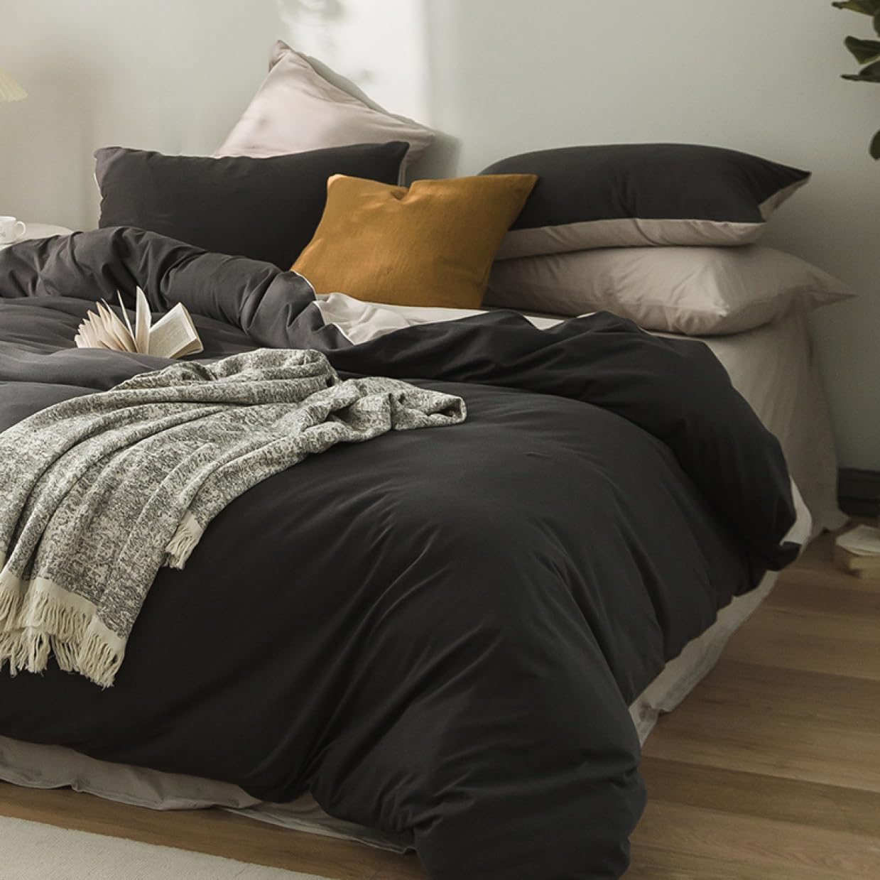 掛け布団カバー シングル 綿混 春夏 イエロー 200X230cm ピンク オレンジ ベージュ シンプル 吸汗 速乾..