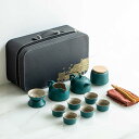 携帯用 旅行ティーセット 和風 茶器 耐熱 携帯用 おしゃれ 手描き 茶の入れ お茶出し セラミック 湯呑セット 急須 中華風 贈り物 ギフト 紅茶 麦茶 中国茶 自宅用 家庭用 来客用 ギフトバッグ(3)