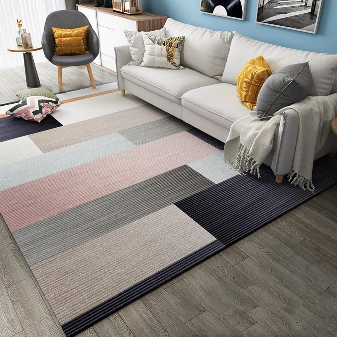 ラグ 洗える ラグカーペット カラー12 夏 オールシーズン ホットカーペット対応 防ダニ マイクロファイバー シンプル モダン 160*230 おしゃれ カーペット 北欧 長方形 リビング ボーダー