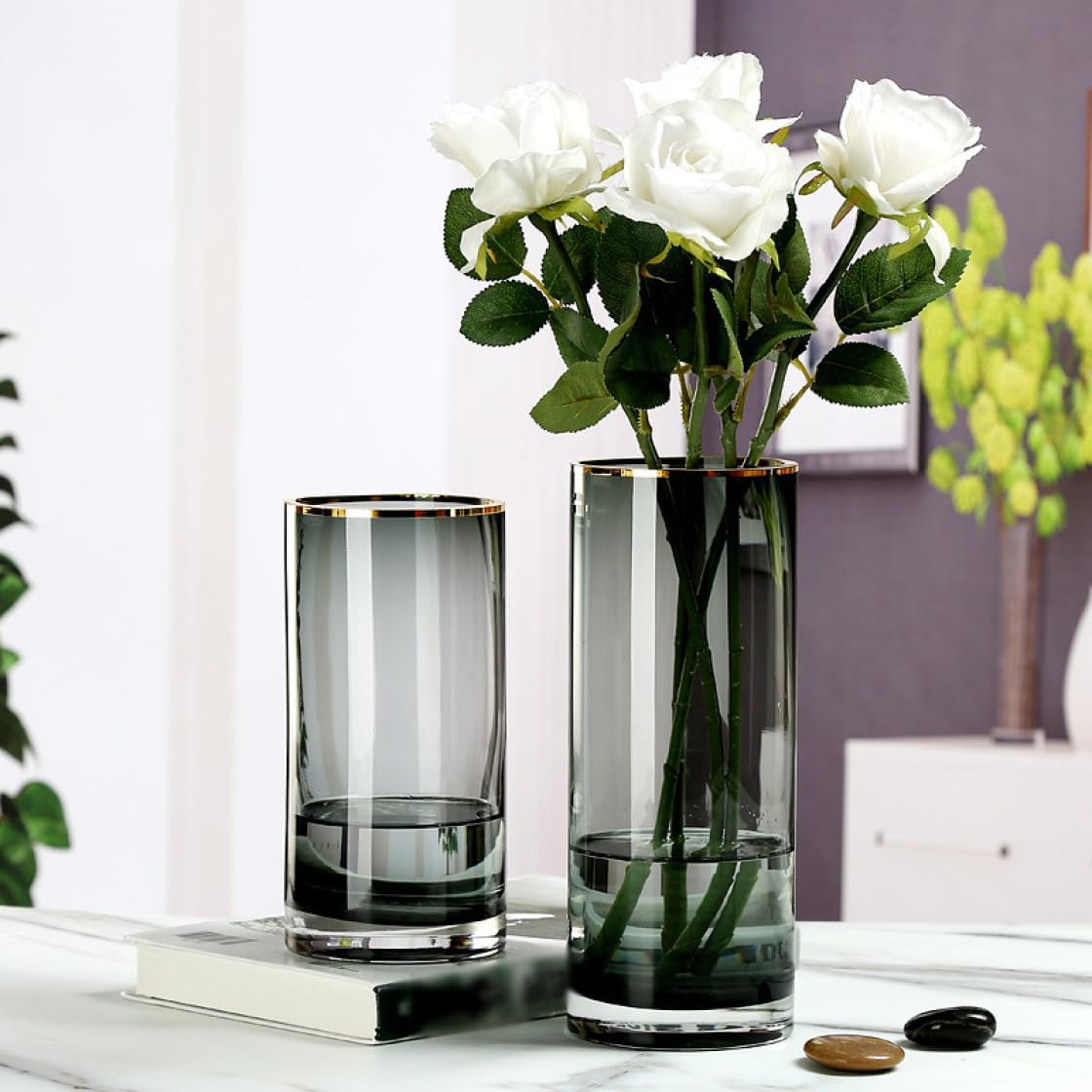 ガラス 花瓶 花器 シリンダー 円柱 グレー 花瓶 ガラス 花瓶 10*30cm おしゃれ 大 花瓶北欧 花瓶 20cmフラワーベース 花器 花瓶 ガーデン ガラス 現代 シンプル 透明 広口 け花 [2]