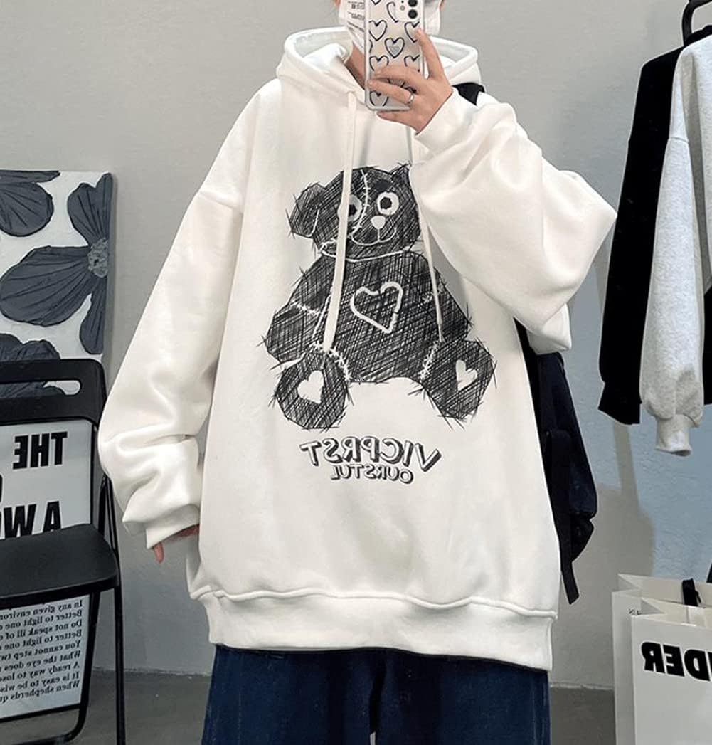 パーカー メンズ プルオーバー 長袖 ゆったり フード付き 大きいサイズ トレーナー 熊柄 プリント 原宿系 ユニセックス カジュアル ストリートファッション 秋