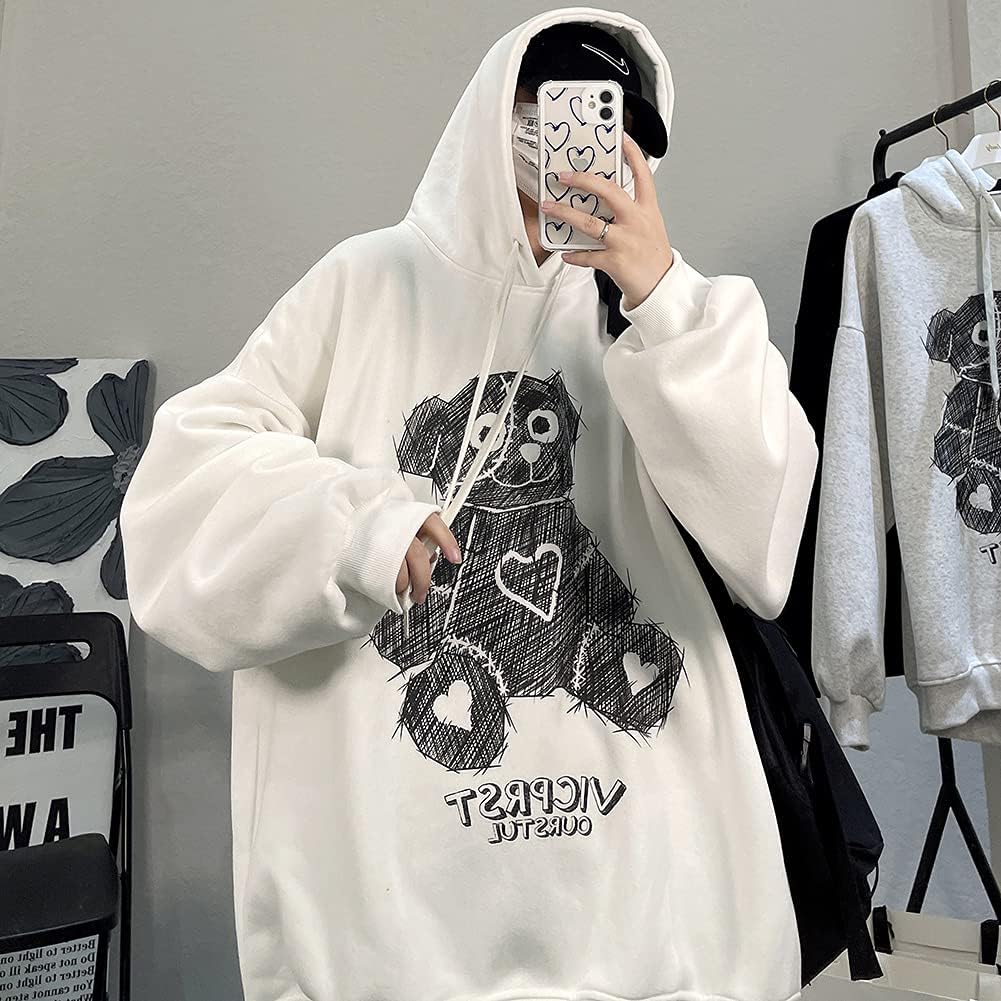 パーカー メンズ プルオーバー 長袖 ゆったり フード付き 大きいサイズ トレーナー 熊柄 プリント 原宿系 ユニセックス カジュアル ストリートファッション 秋