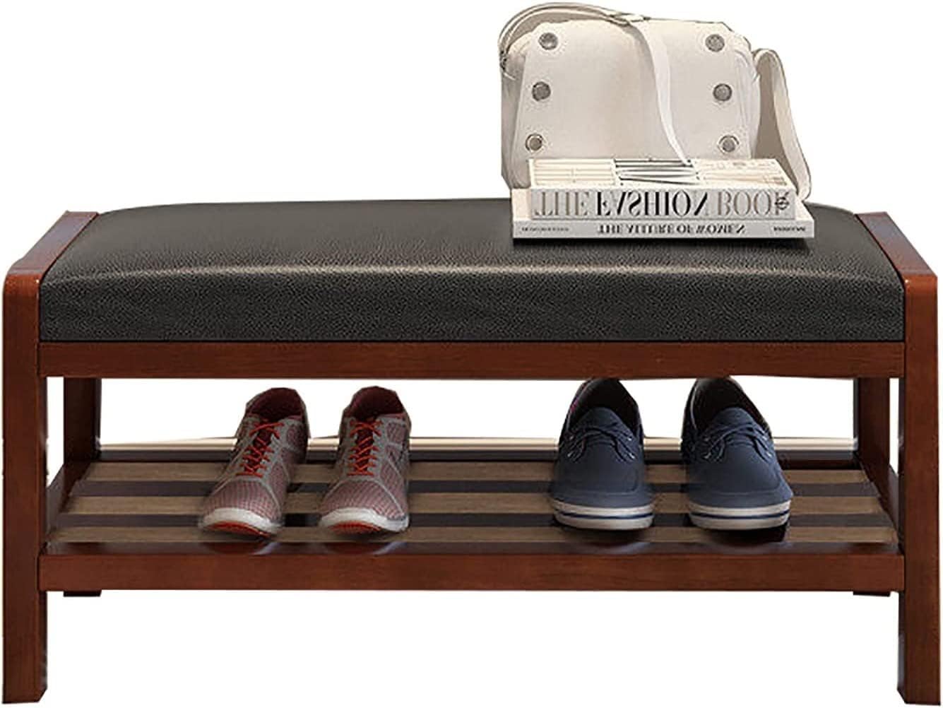 玄関靴ベンチ 収納ベンチ ベッドベンチの端 木製収納ベンチ シューズラック ソフトPUクッション付き シ..