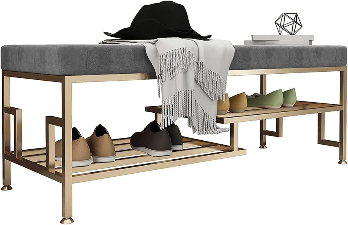玄関靴ベンチ収納ベンチ ベッドベンチの端 滑り止めフットパッド付きの金属製産業収納ベンチ 玄関、リ..