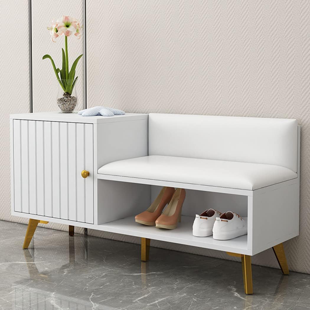 靴収納ベンチ、キャビネットと棚付きの玄関収納ベンチ、玄関、廊下、寝室用のPUパッド入りシートクッシ..