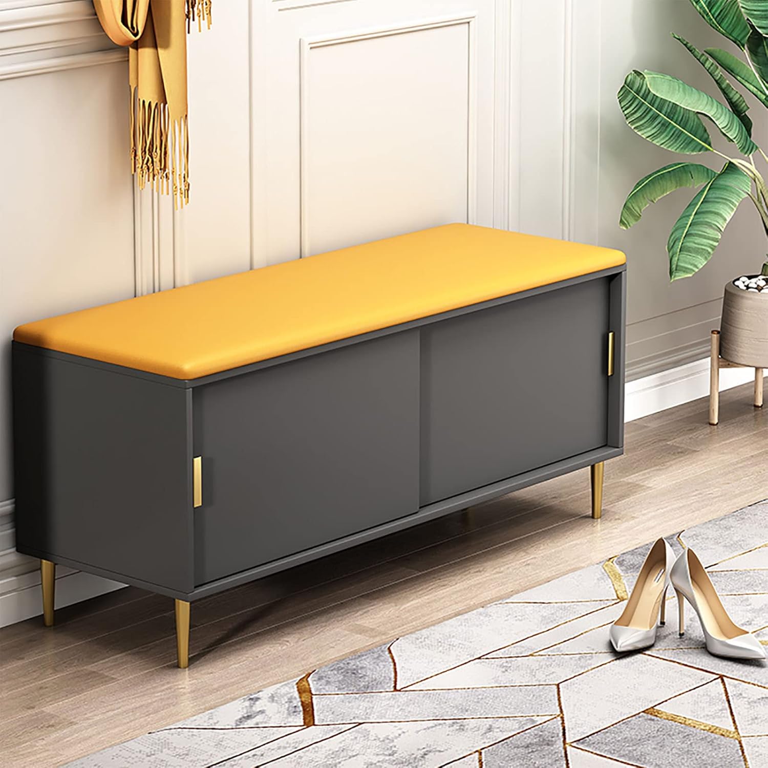 靴収納ベンチ、収納コンパートメントとスライドドア付きの玄関靴ベンチ、PUシートクッション付き工業用..