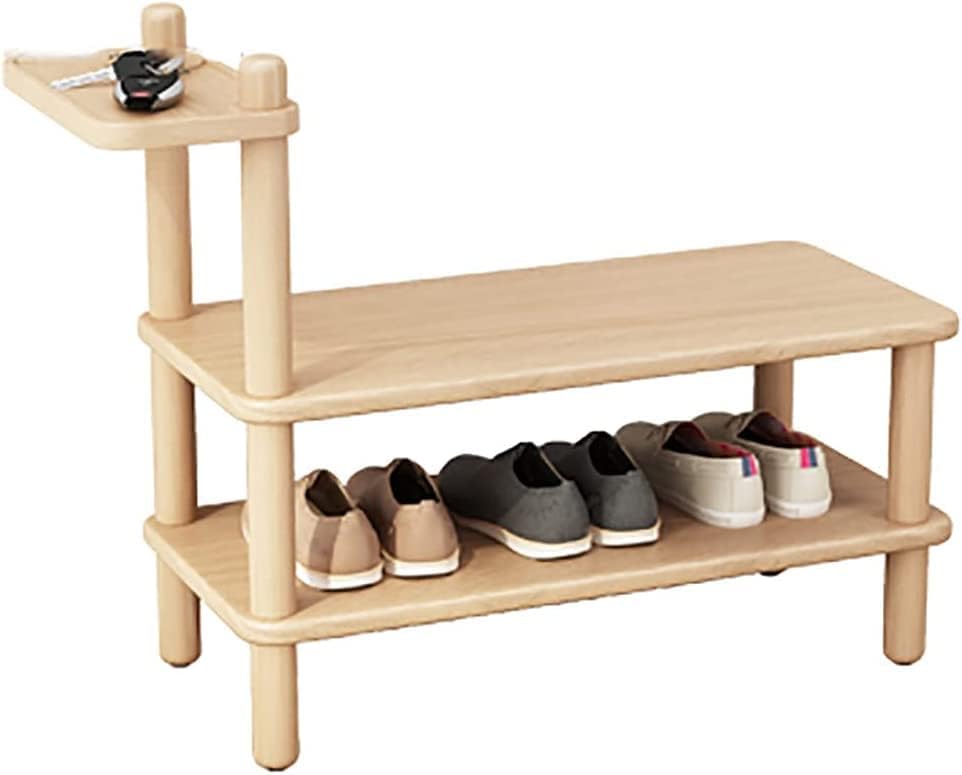 玄関靴ベンチ 収納ベンチ ベッドベンチの端 モダンな木製シューズラック 2段収納棚付き 靴スツール 収..
