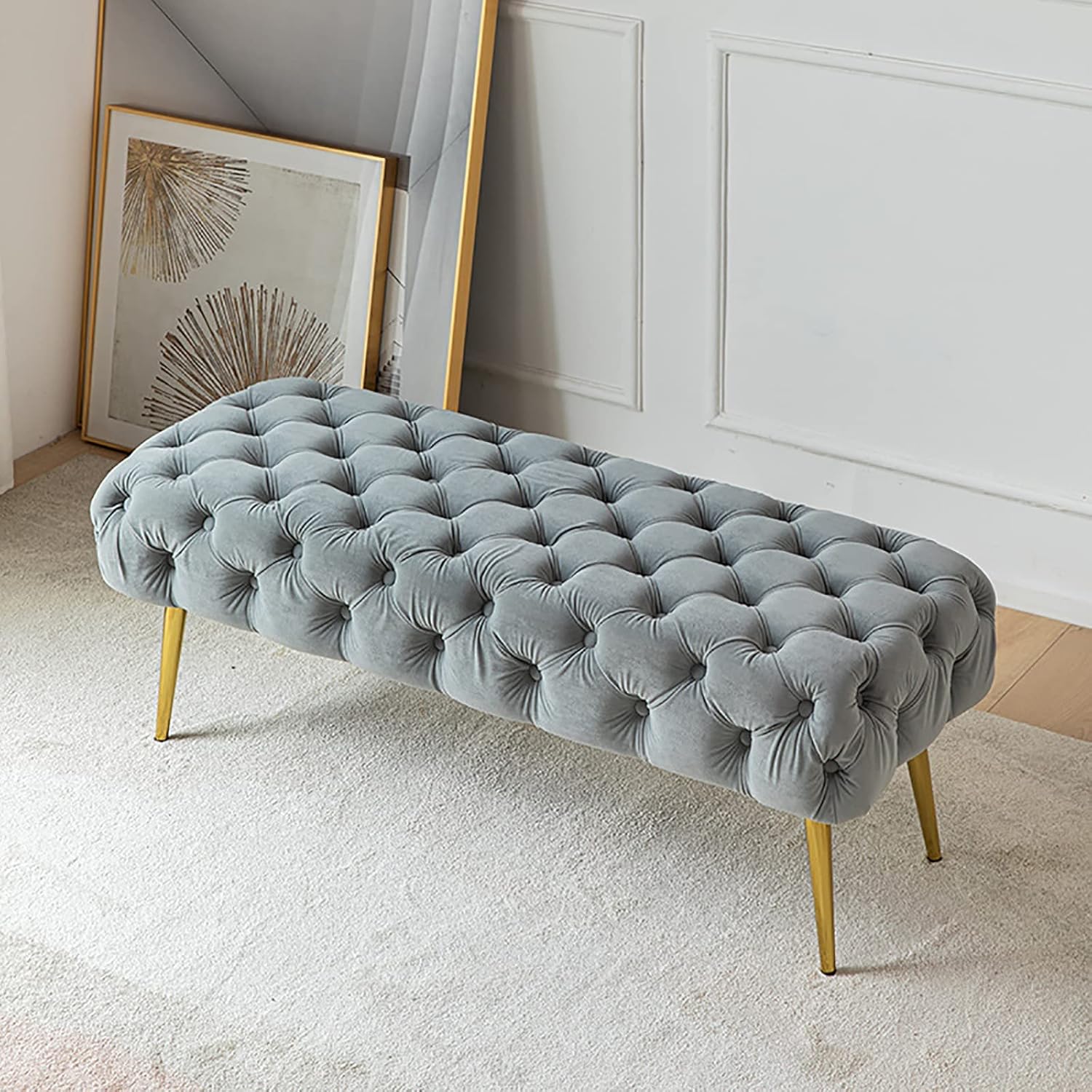 モダンで現代的な織り布張りのベルベットロングベンチオットマンダイニングベンチタフティングベンチ屋..