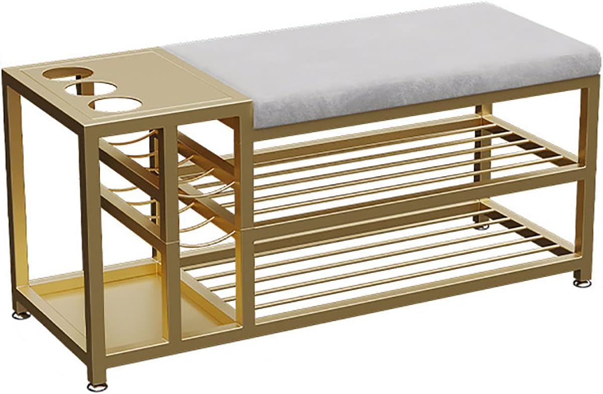 ベルベット布張りベンチ、収納付き3段靴ラック、靴ベンチ玄関、ベッドベンチの終わり、金属フレーム、廊下戸口リビングルームベッドルーム用モダンベンチ、100/80 * 32 * 44CM A,80CM