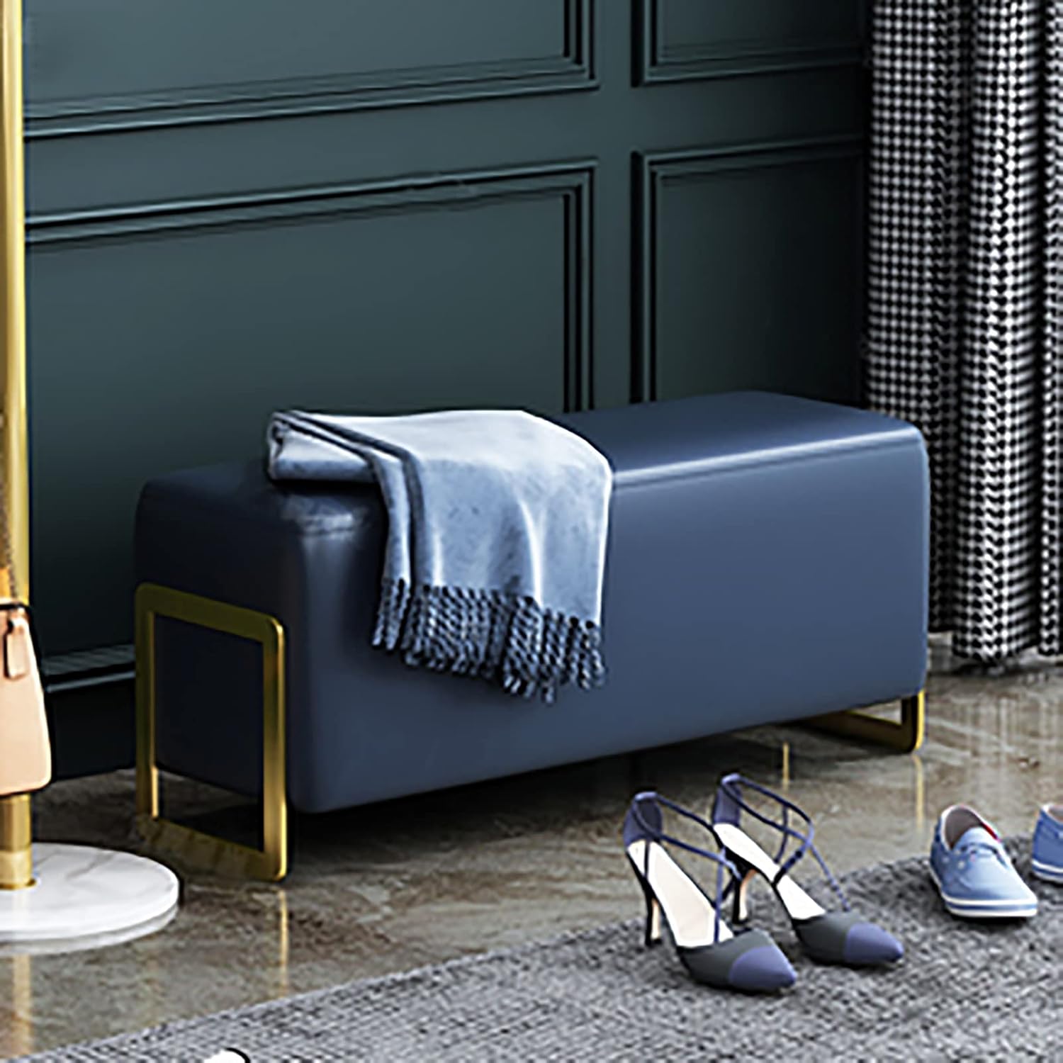 フェイク レザー オットマン ベンチ ベッド ベンチ玄関ベンチの快適な端,メタル ベースと布張りのベン..