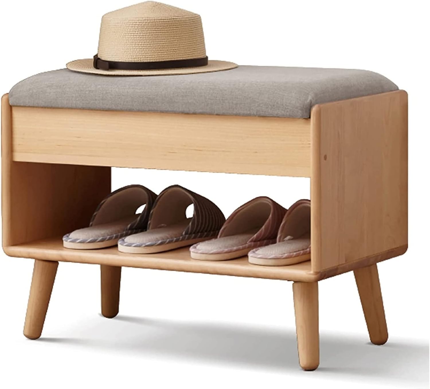 玄関靴ベンチ収納ベンチベッドベンチの端靴ベンチラック無垢材、ソフトクッション付きの小さな北欧のシ..