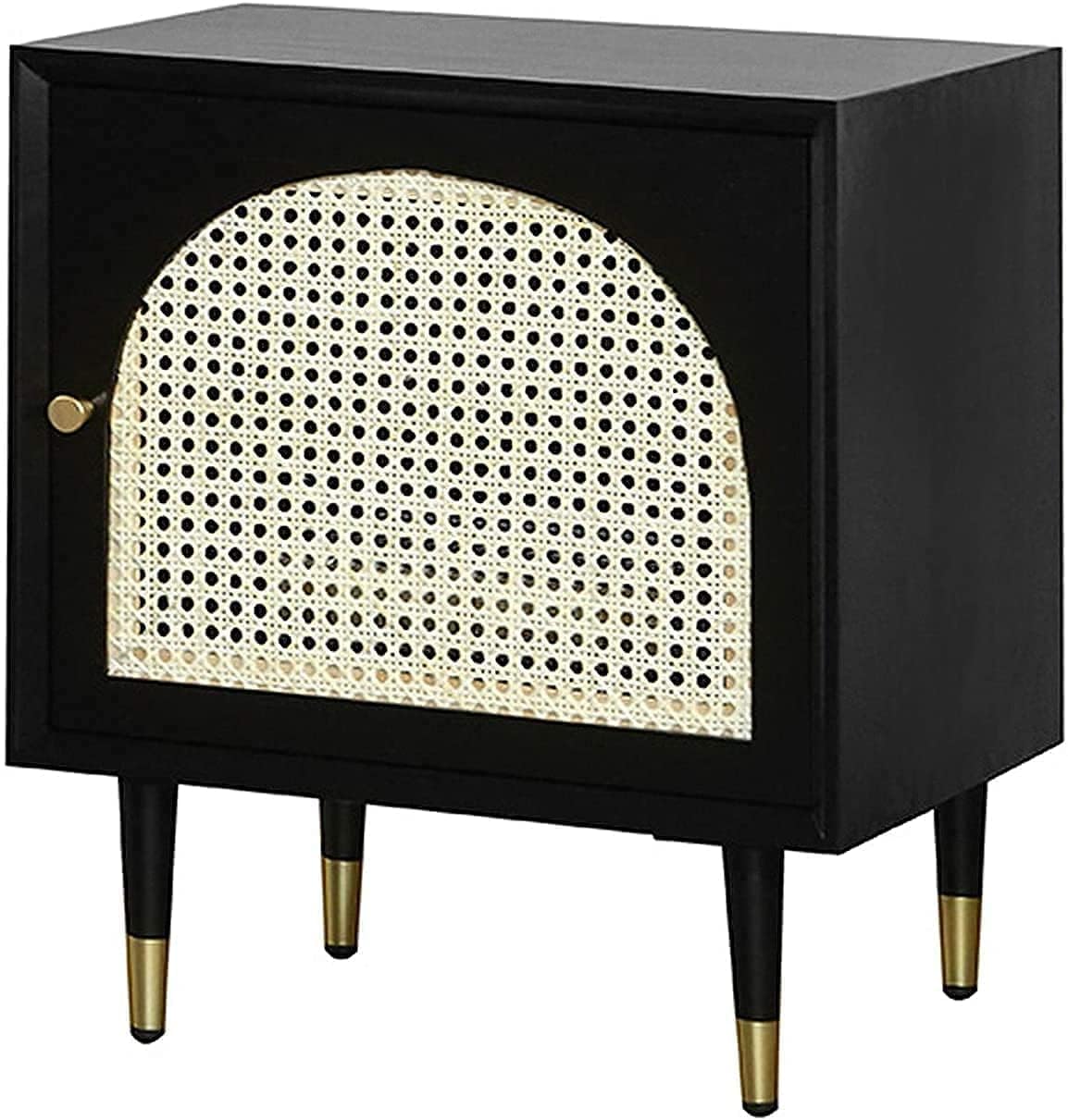 無垢材のベッドサイドテーブル、北欧の錬鉄籐の寝室のベッドサイド収納キャビネット、収納用真鍮ハンド..