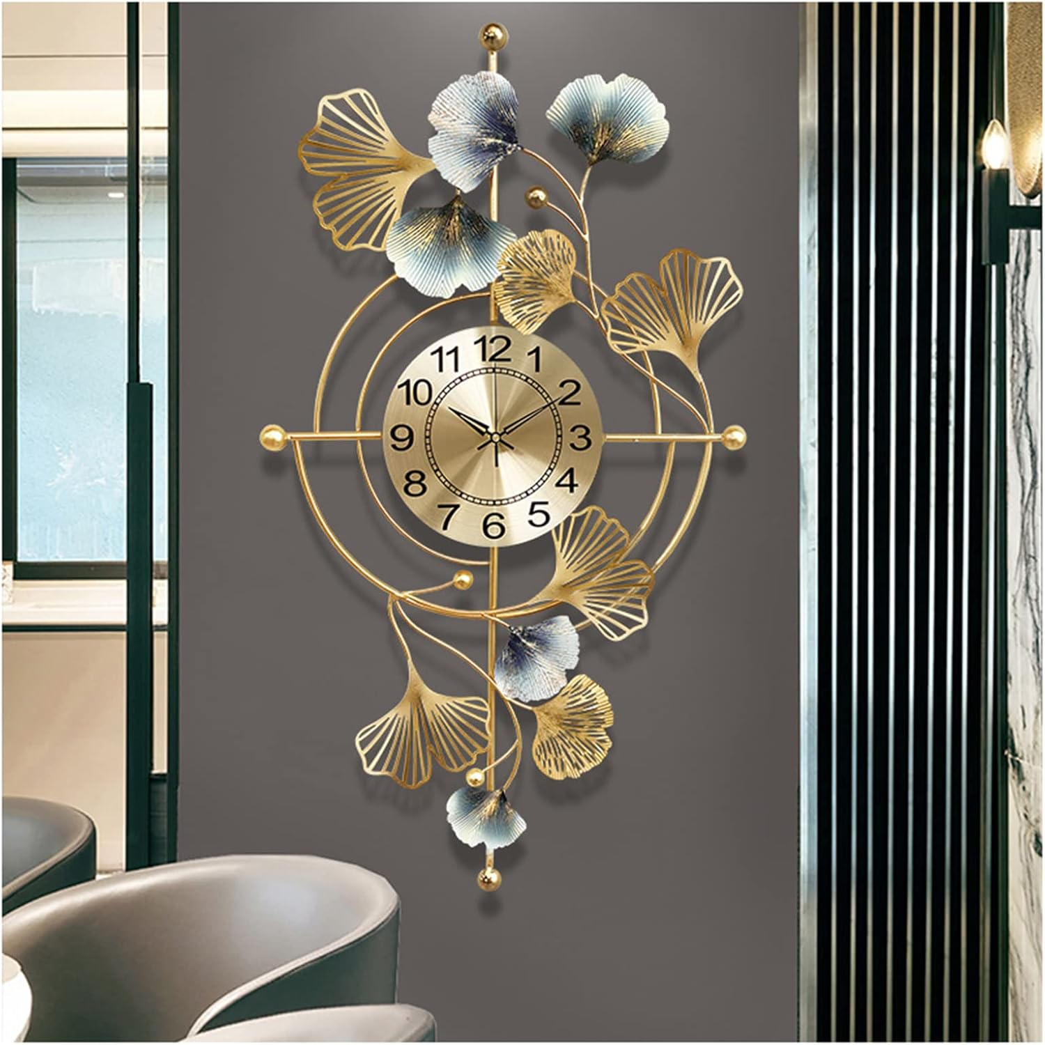 装飾的な鍛造アイアンサンバーストウォールクロック、サイレントノンティッククォーツクロック、リビングルームオフィスカフェ用の大型モダンウォールクロックデコレーション、18.9 * 34.2IN